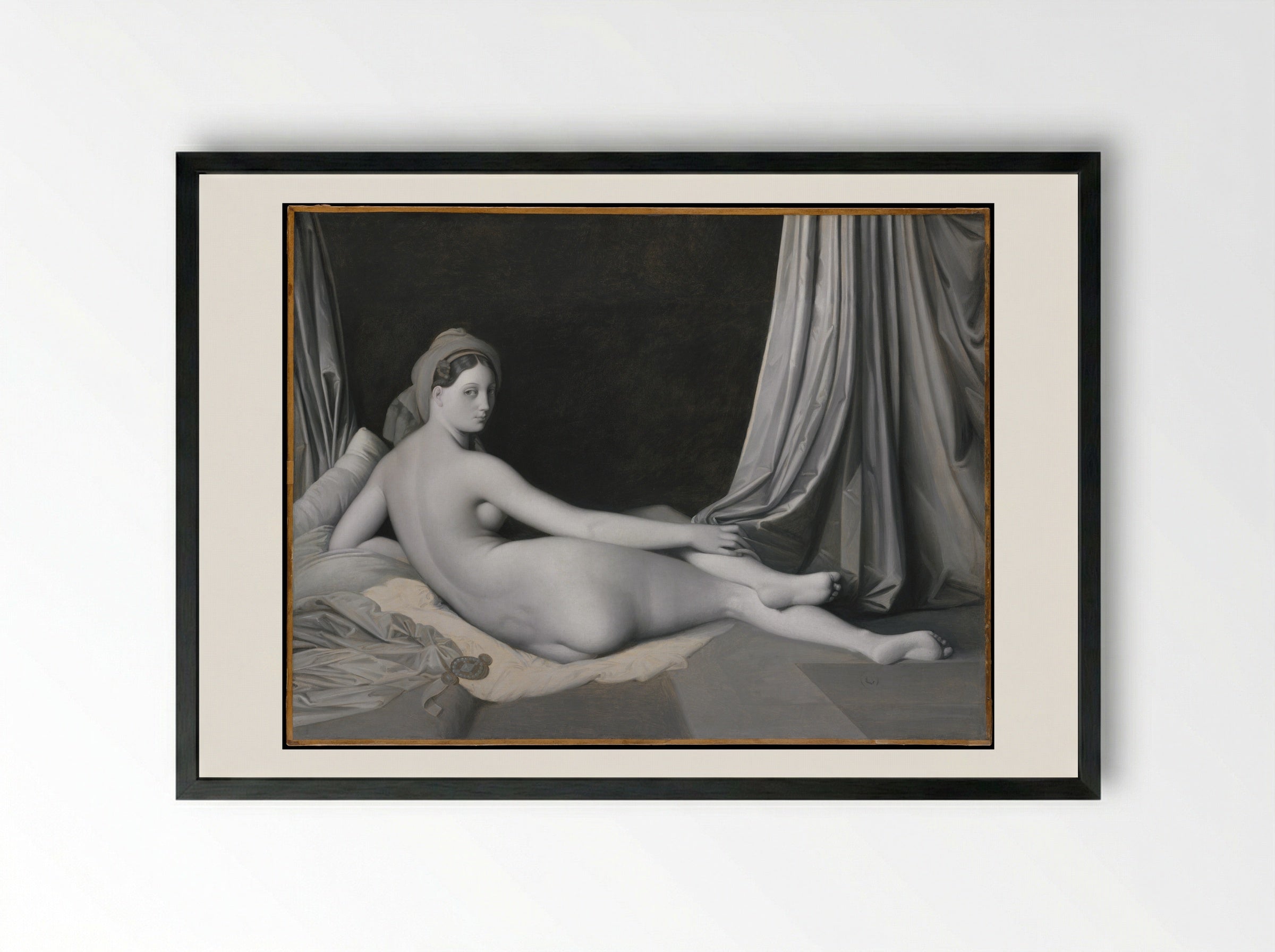 Odalisque in Grisaille - Jean Auguste Dominique Ingres - Framed Print Black
