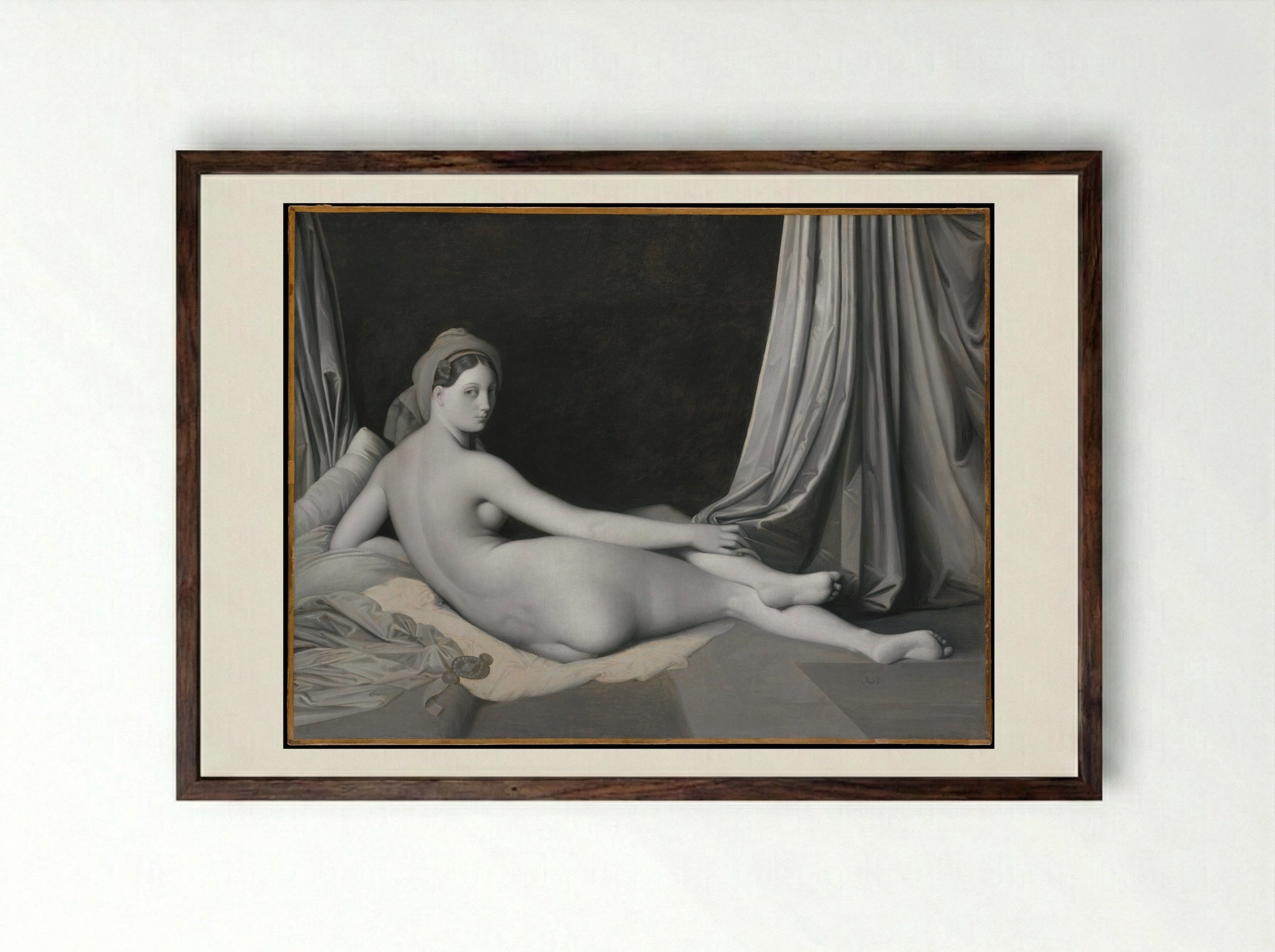 Odalisque in Grisaille - Jean Auguste Dominique Ingres - Framed Print Dark Wood