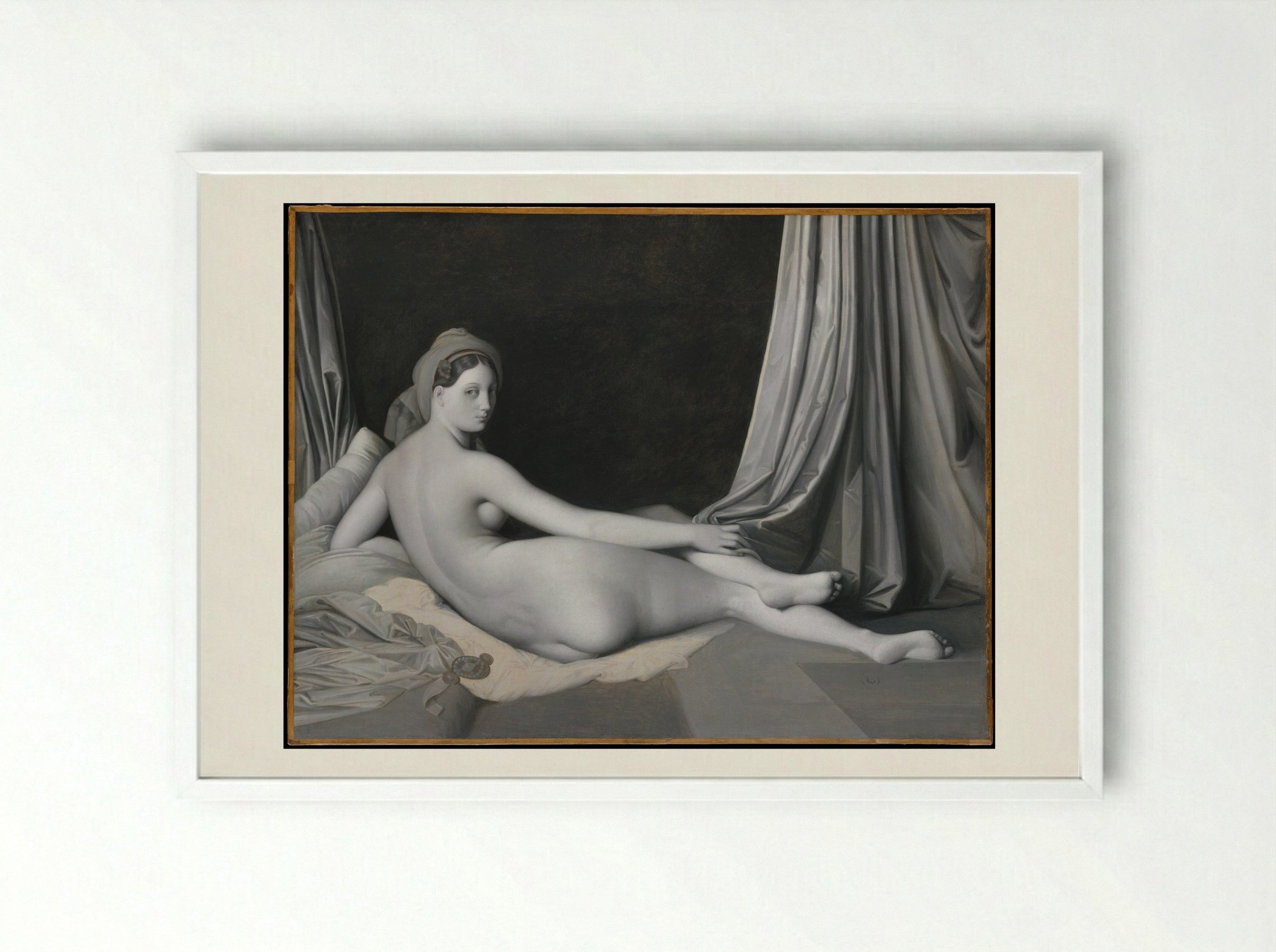 Odalisque in Grisaille - Jean Auguste Dominique Ingres - Framed Print White