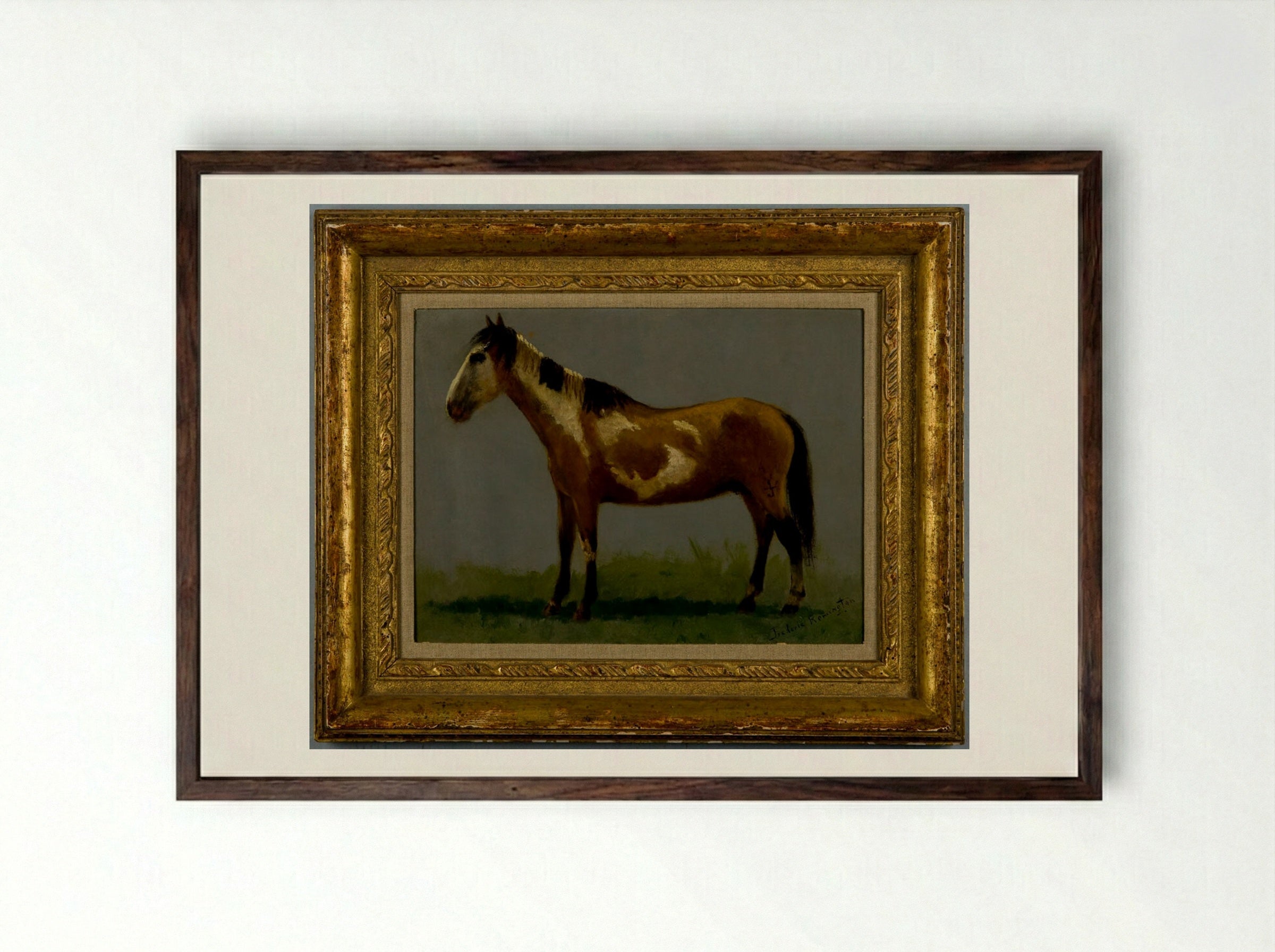 Plains Pony - Frederic Remington - Framed Print Dark Wood
