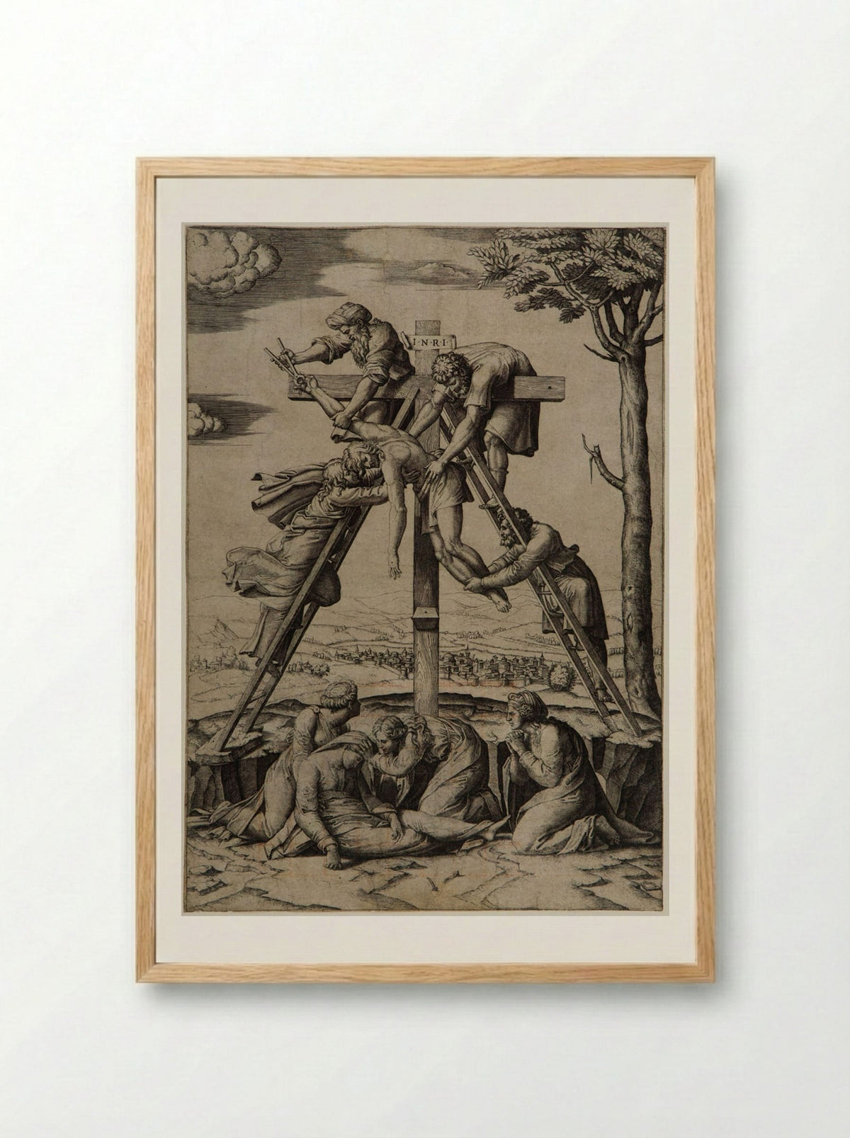 The Deposition from the Cross - Marcantonio Raimondi - Framed Print Wood