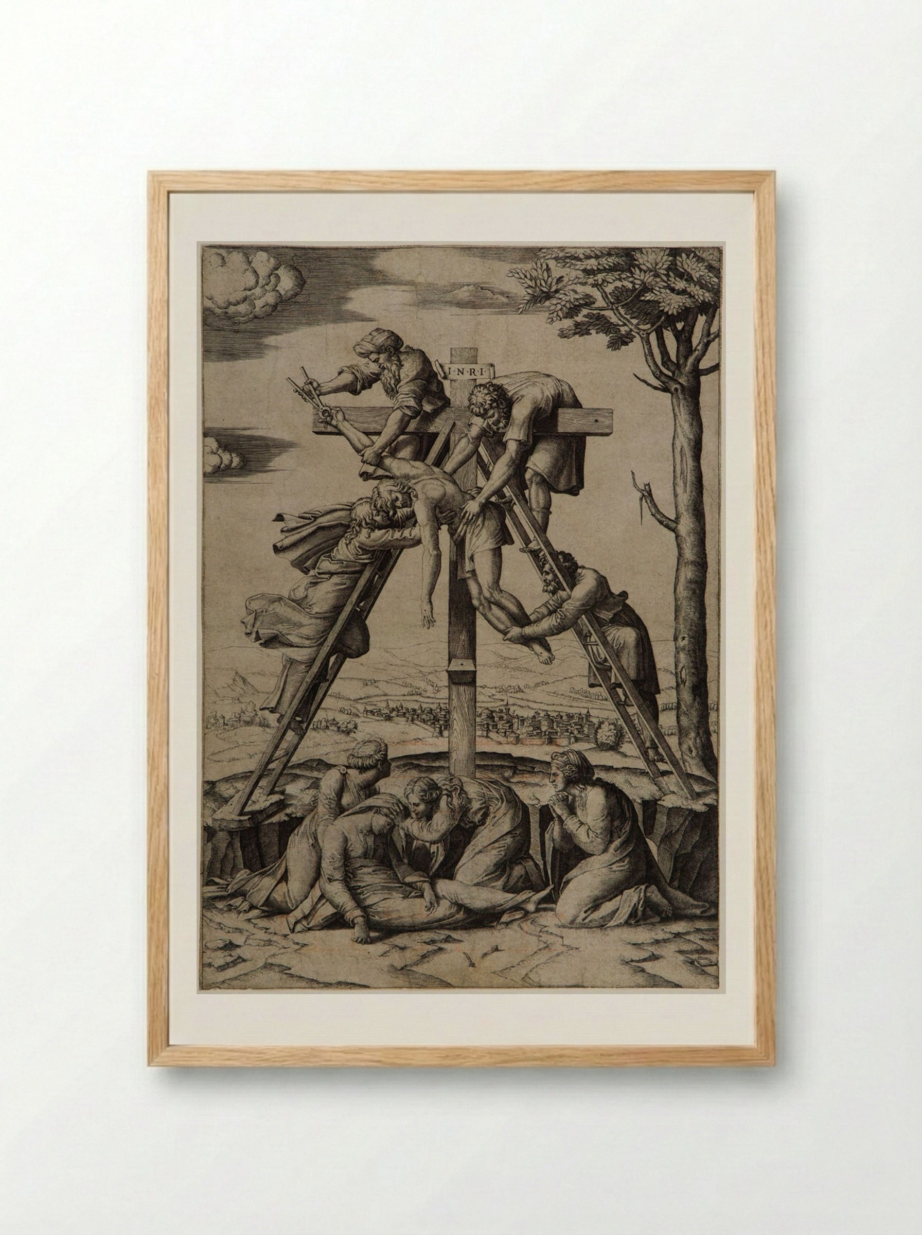 The Deposition from the Cross - Marcantonio Raimondi - Framed Print Wood