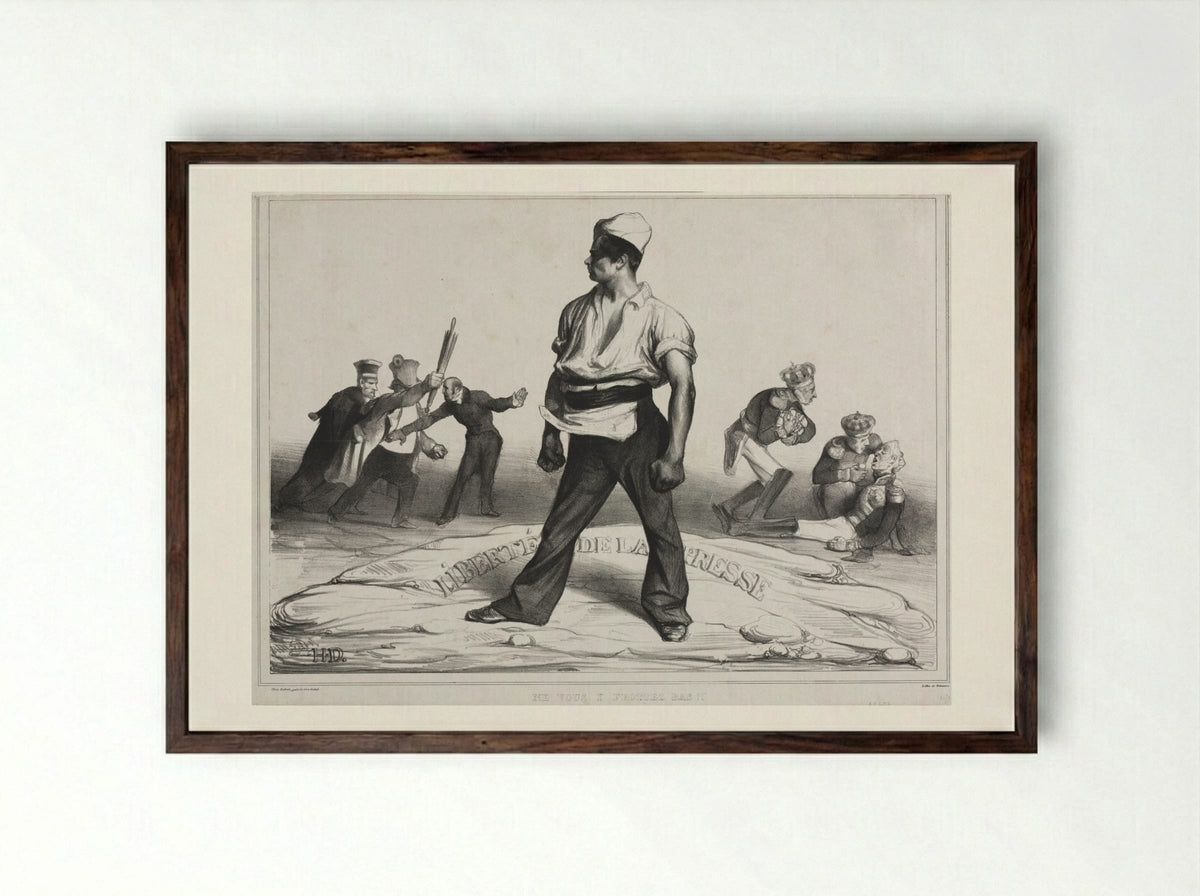 Ne vous y frottez pas! - Honoré Daumier - Framed Print Dark Wood