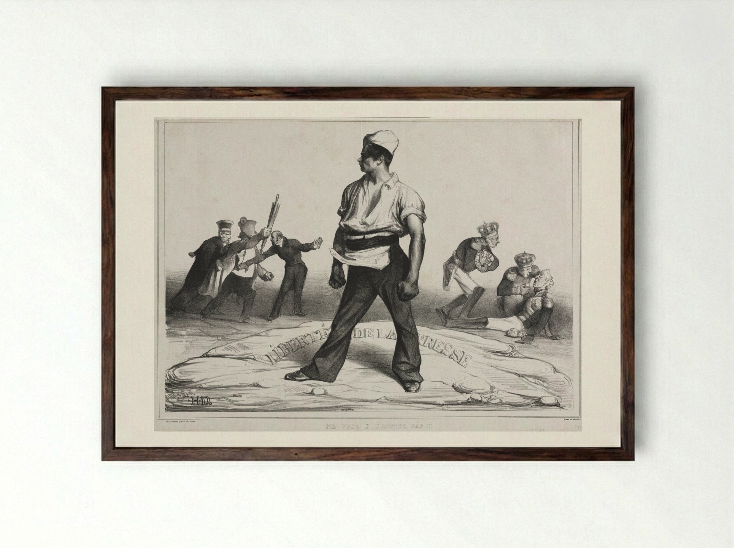Ne vous y frottez pas! - Honoré Daumier - Framed Print Dark Wood