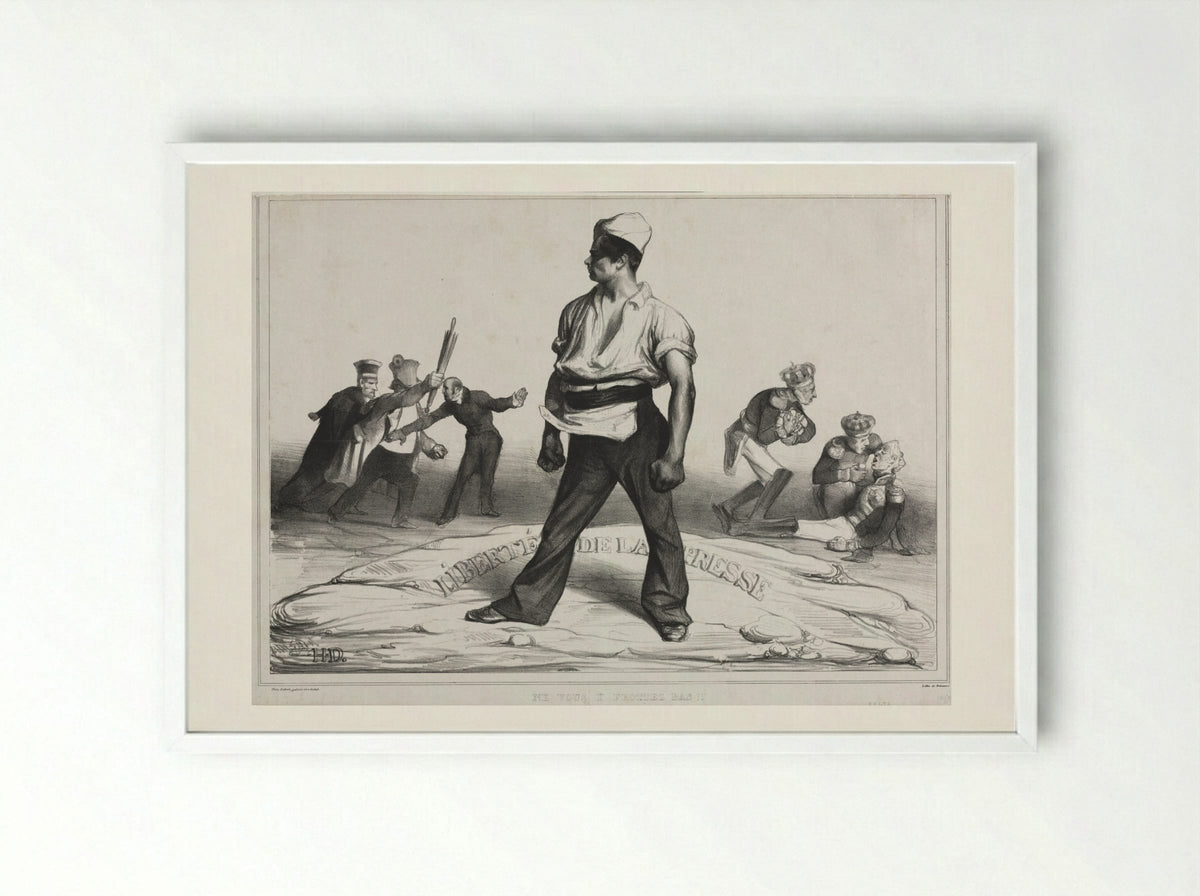 Ne vous y frottez pas! - Honoré Daumier - Framed Print White