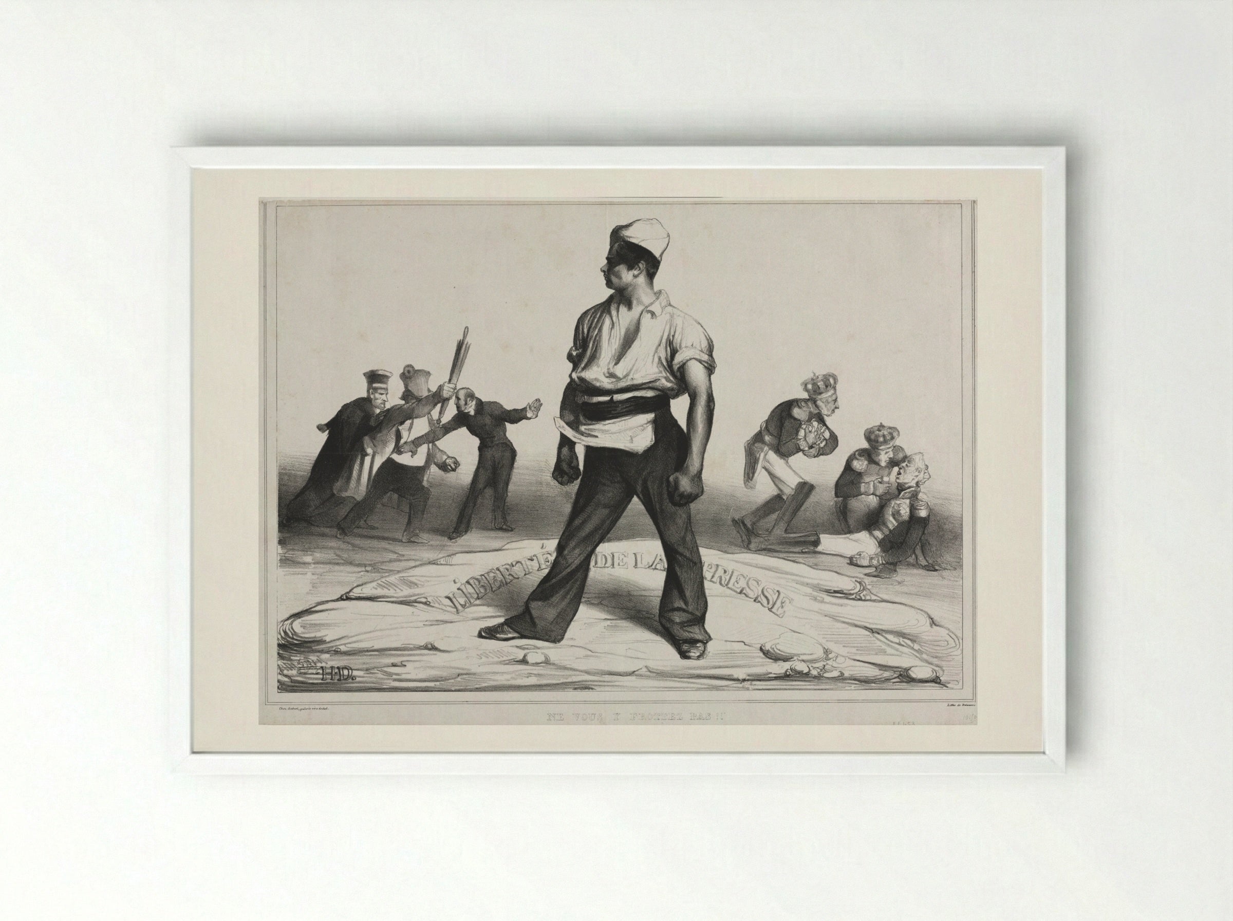Ne vous y frottez pas! - Honoré Daumier - Framed Print White