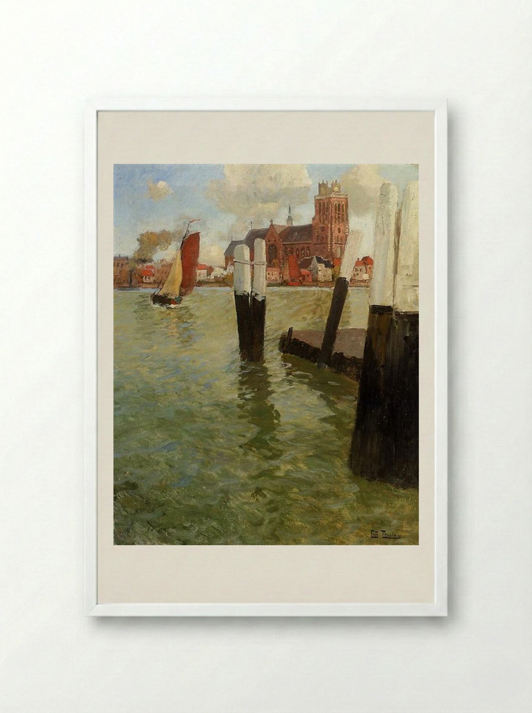 The Pier, Dordrecht - Frits Thaulow - Framed Print White