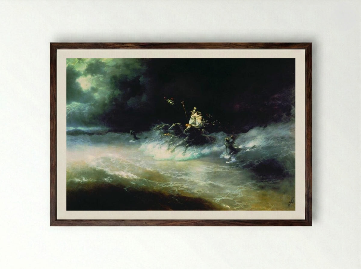 Travel of Poseidon by Sea - Ivan Aivazovsky - Framed Print Dark Wood