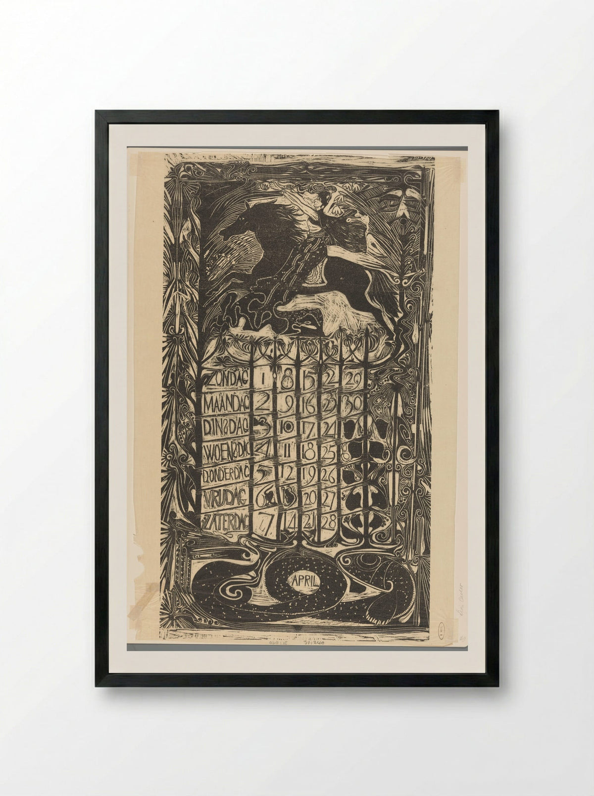 Kalenderblad april 1894 - Carel Adolph Lion Cachet - Framed Print Black