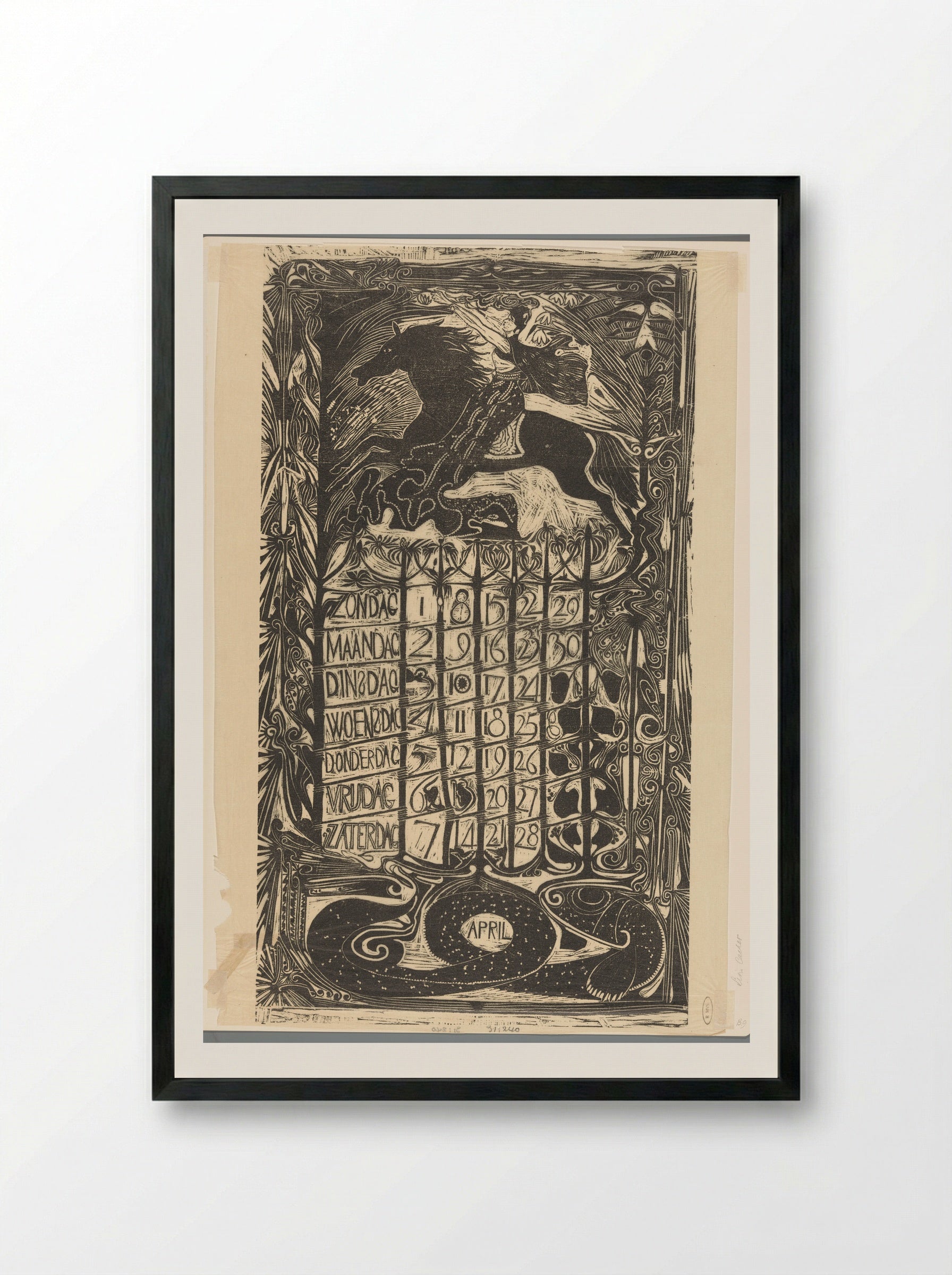 Kalenderblad april 1894 - Carel Adolph Lion Cachet - Framed Print Black