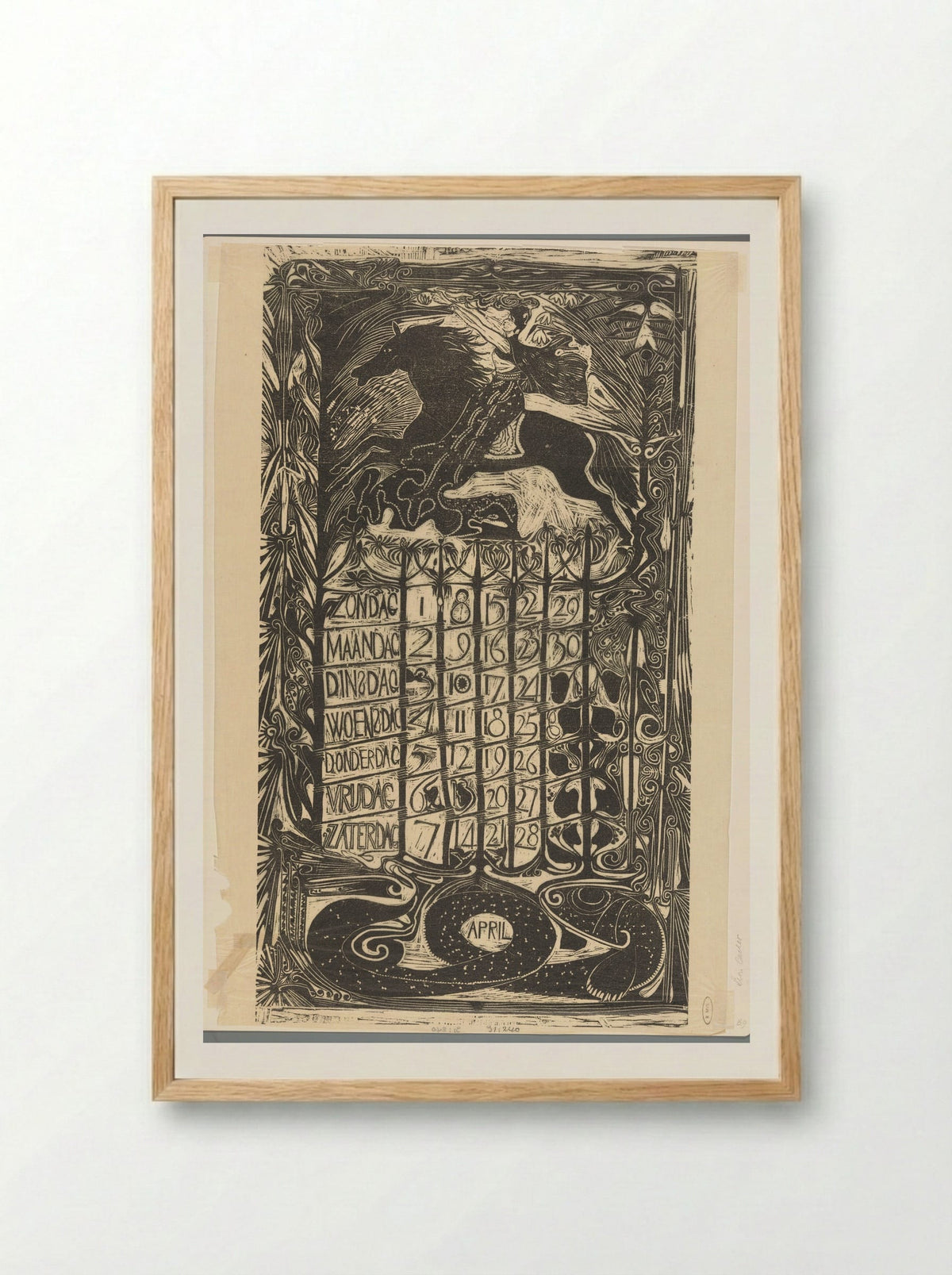 Kalenderblad april 1894 - Carel Adolph Lion Cachet - Framed Print Wood