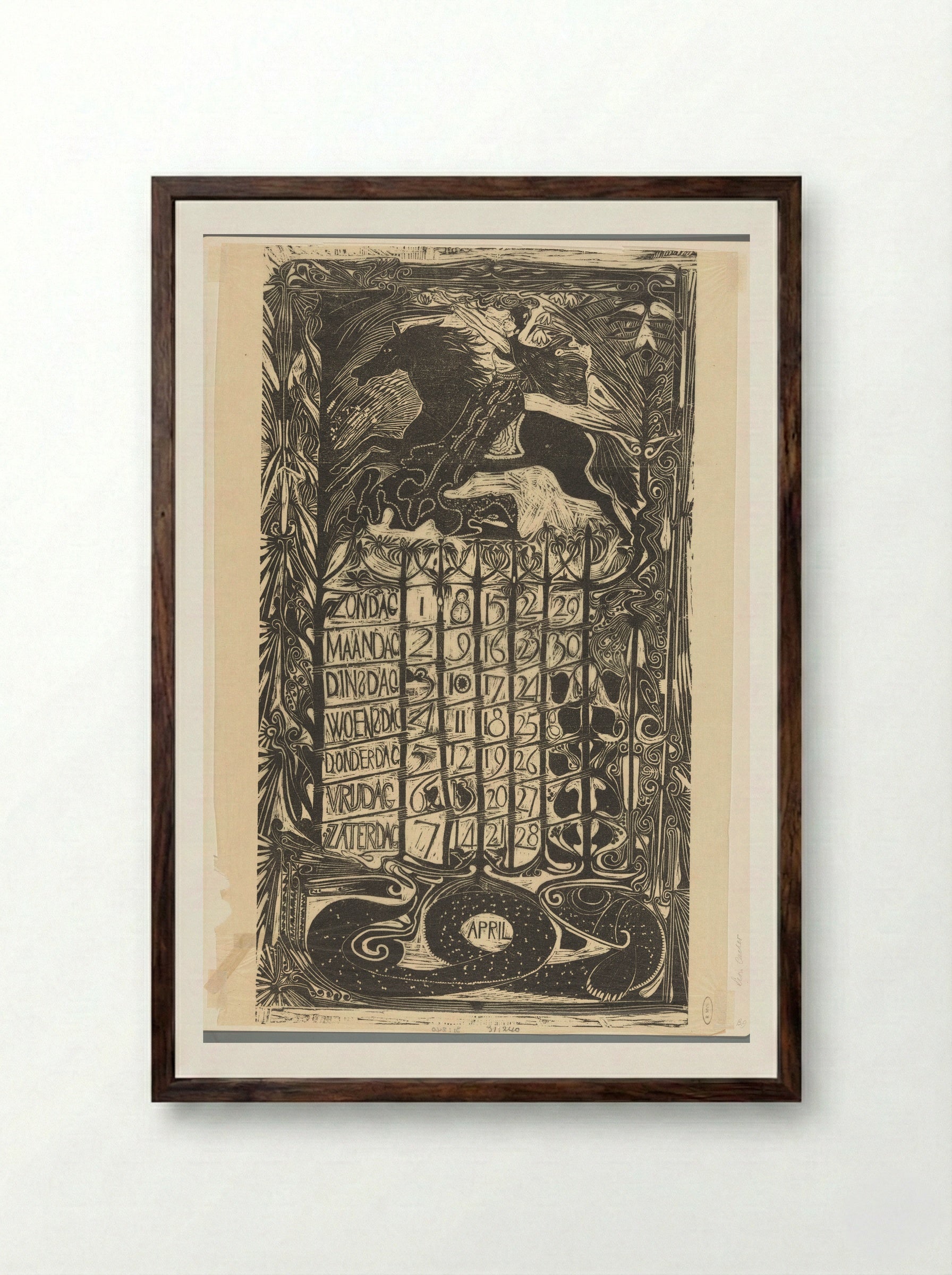 Kalenderblad april 1894 - Carel Adolph Lion Cachet - Framed Print Dark Wood