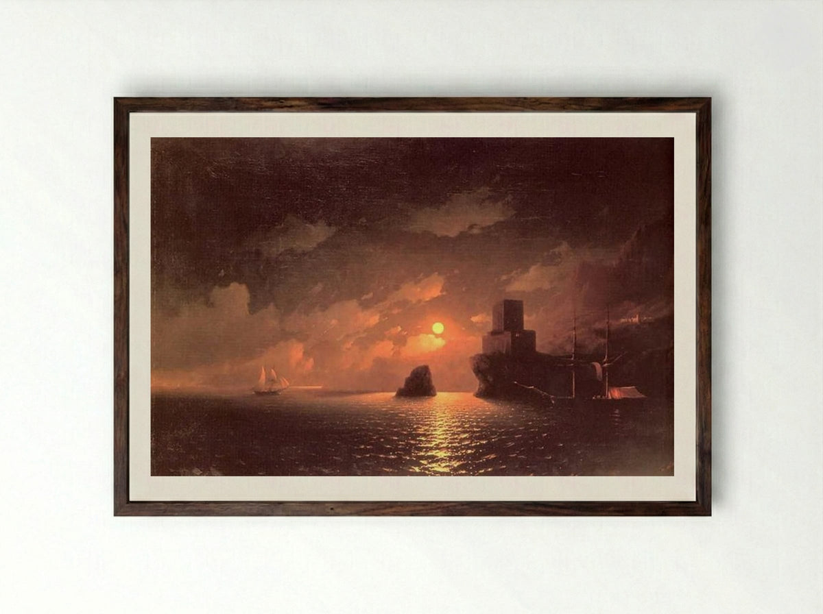 Lunar Night - Ivan Aivazovsky - Framed Print Dark Wood