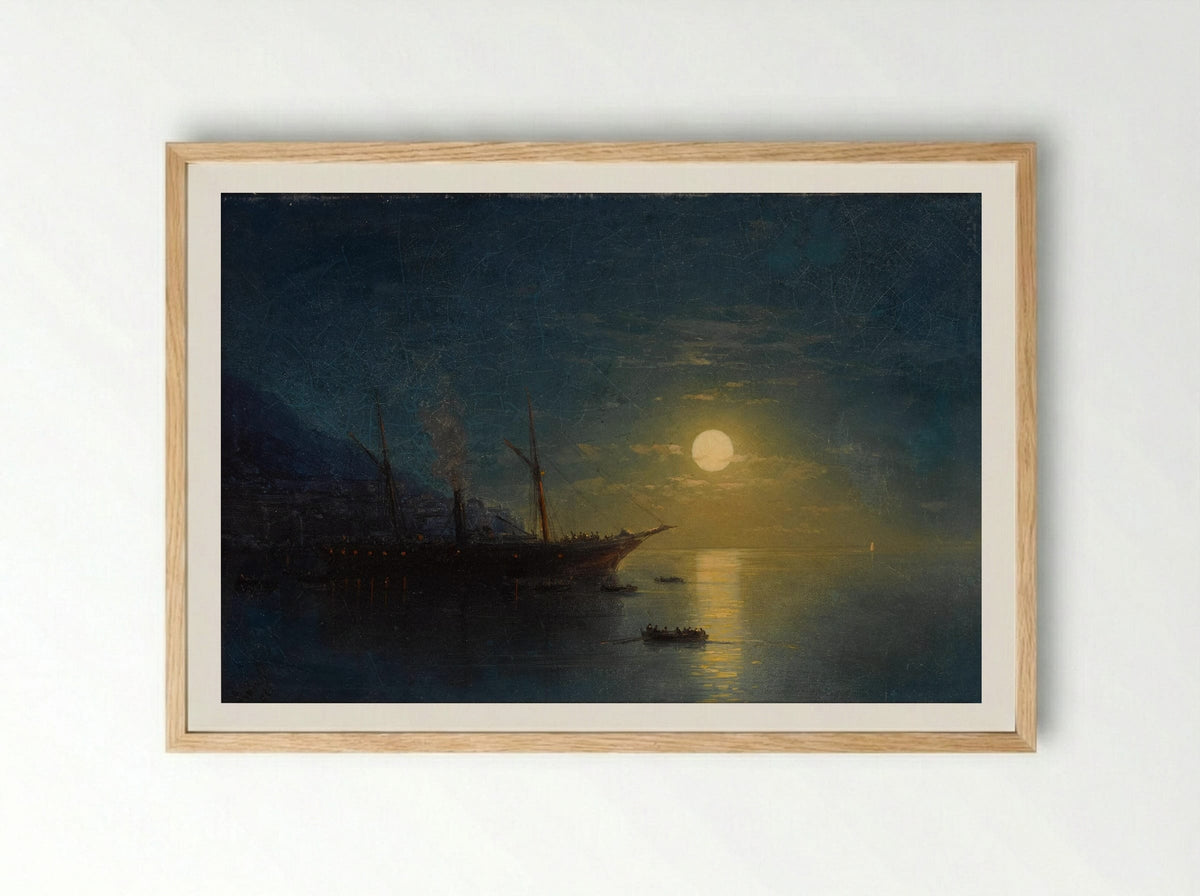 Moonlit Night Beside the Sea - Ivan Aivazovsky - Framed Print Wood