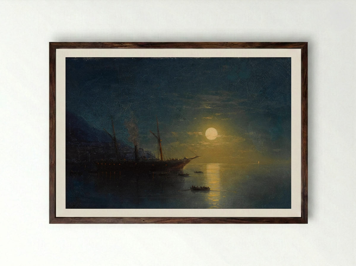Moonlit Night Beside the Sea - Ivan Aivazovsky - Framed Print Dark Wood