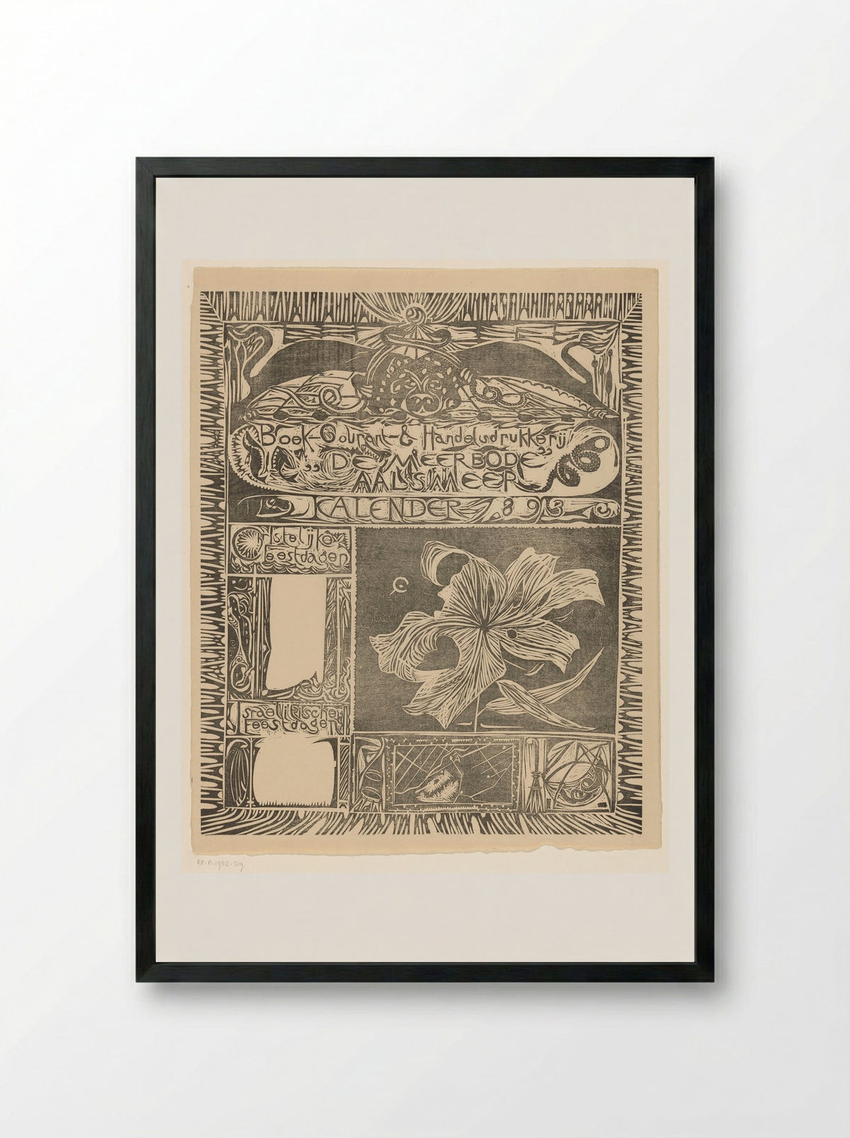 Kalenderblad 1893 - Carel Adolph Lion Cachet - Framed Print Black