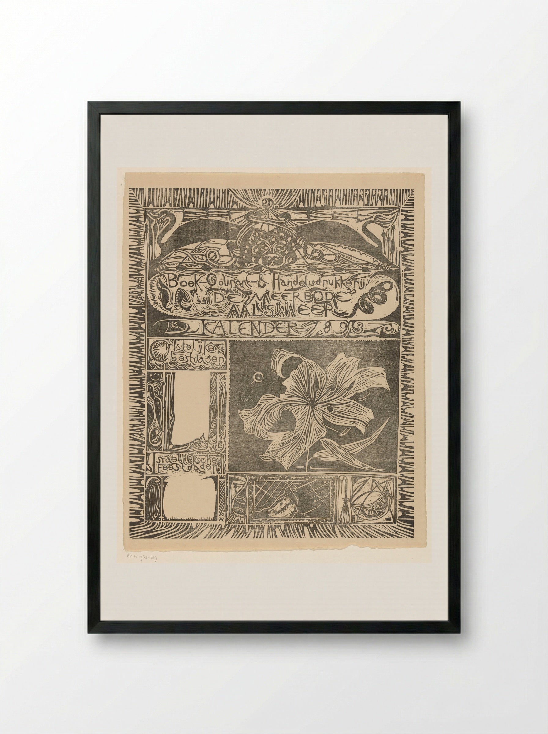 Kalenderblad 1893 - Carel Adolph Lion Cachet - Framed Print Black