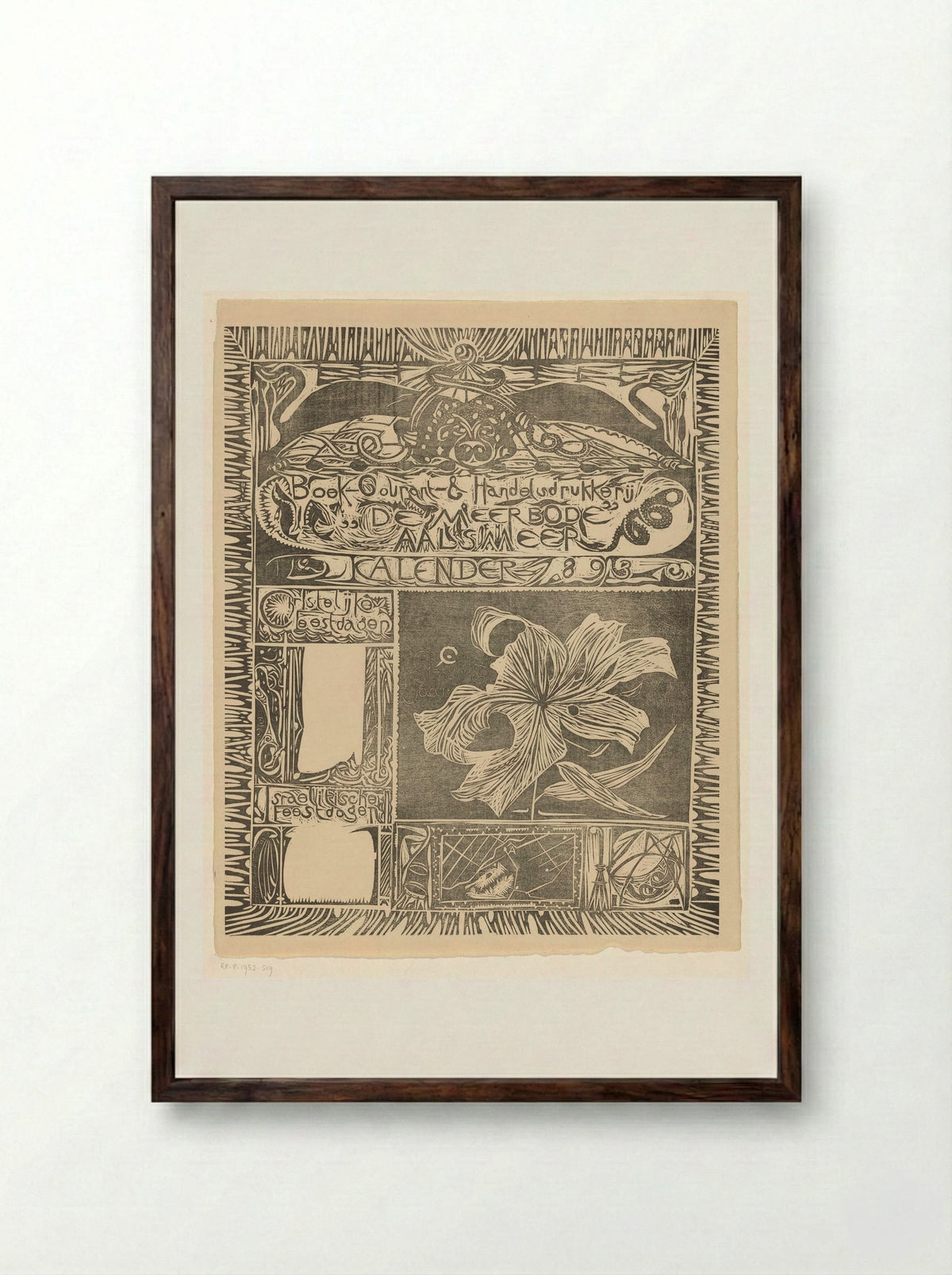 Kalenderblad 1893 - Carel Adolph Lion Cachet - Framed Print Dark Wood