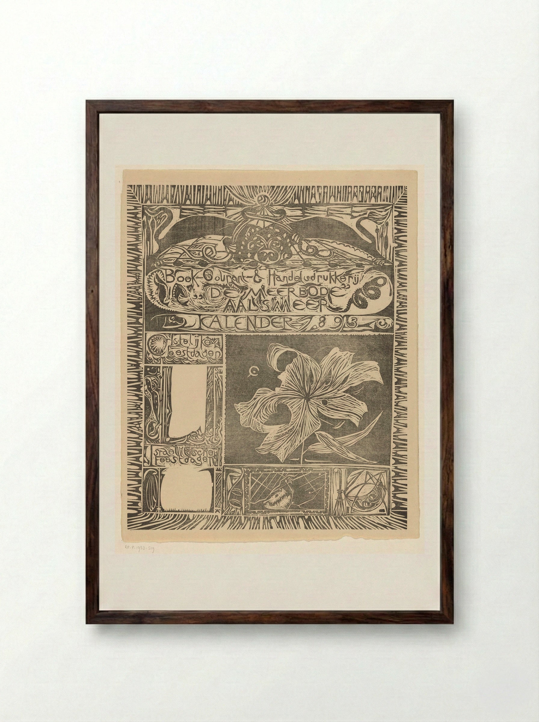 Kalenderblad 1893 - Carel Adolph Lion Cachet - Framed Print Dark Wood