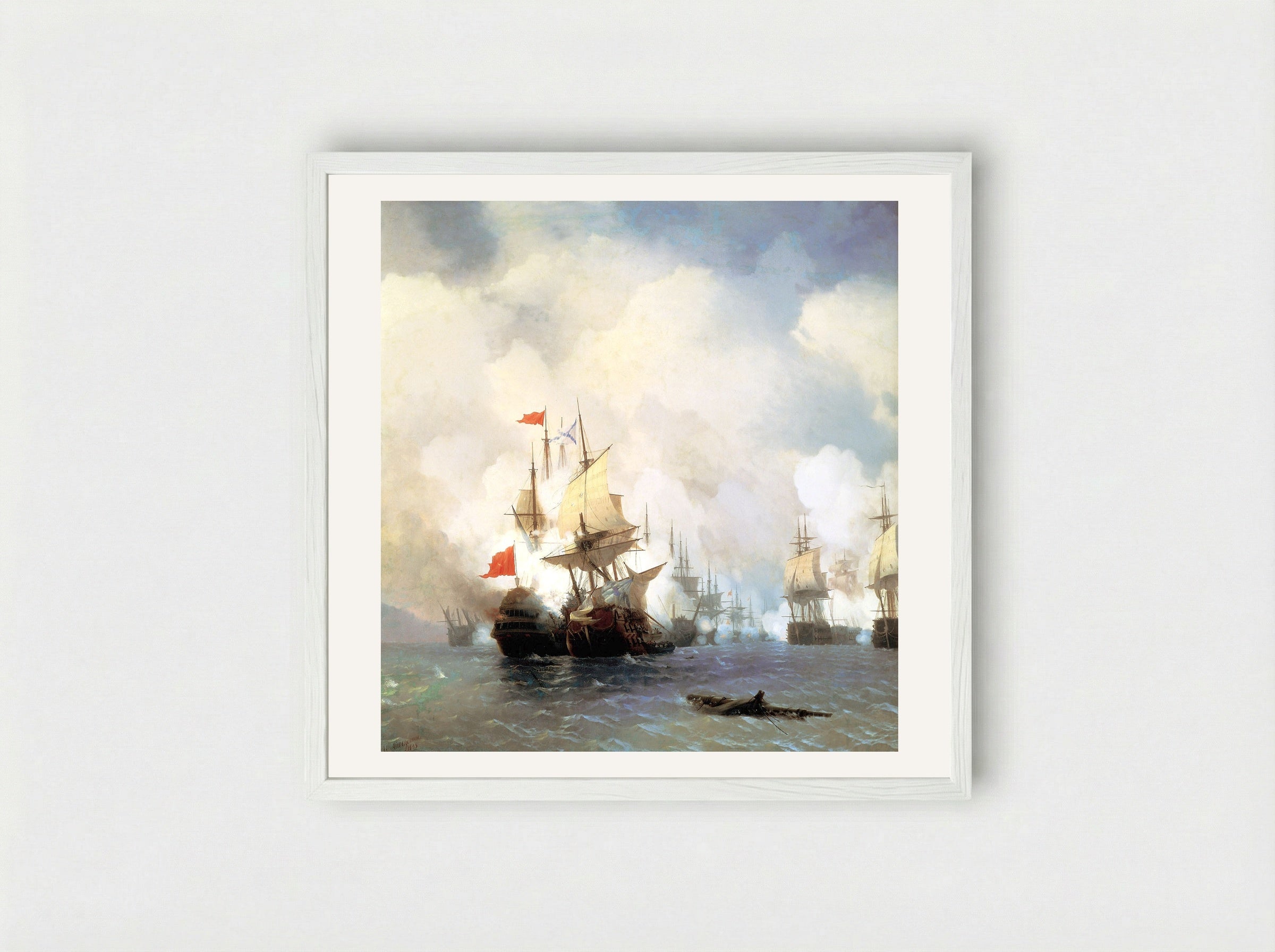 Battle of Chios on 24 June, 1770 - Ivan Aivazovsky - Framed Print White