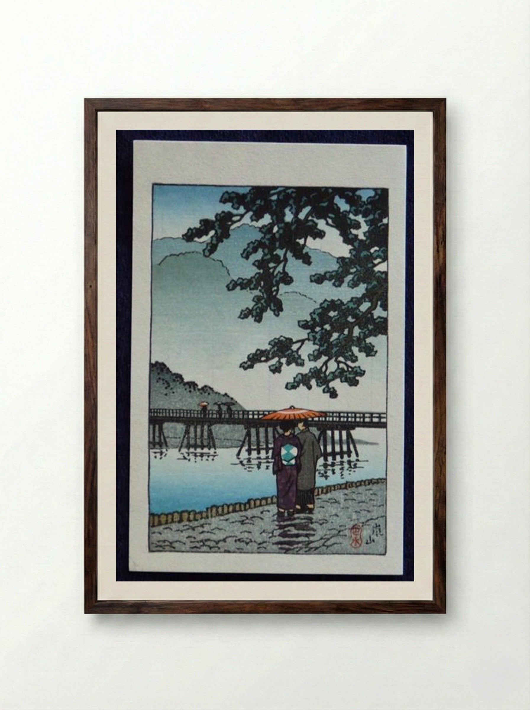 Light Rain at Arishiyama - Hasui Kawase - Framed Print Dark Wood