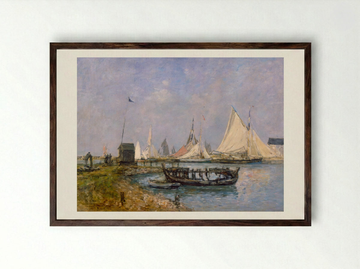 Entrance to the Port of Trouville - Eugène Boudin - Framed Print Dark Wood