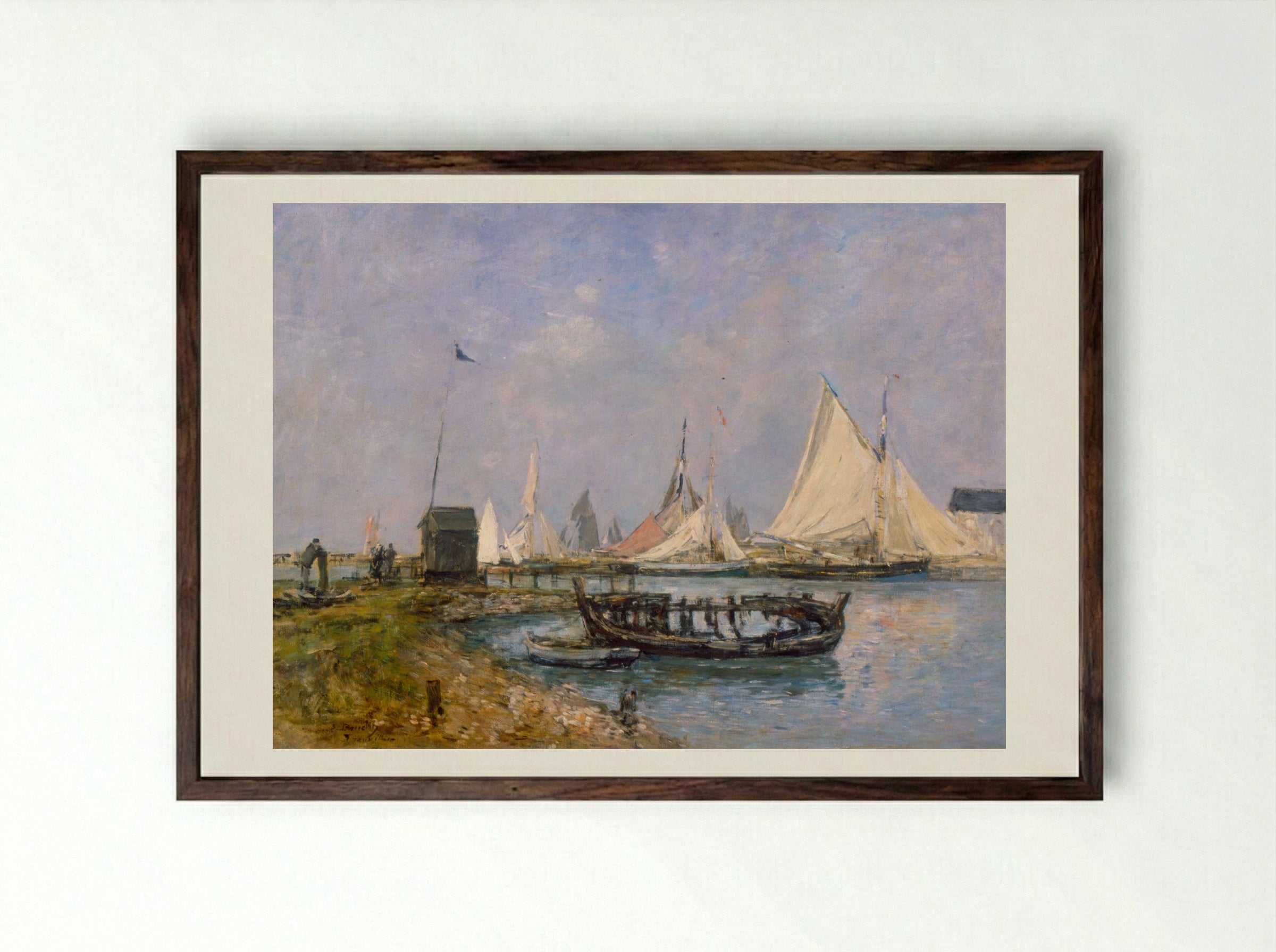 Entrance to the Port of Trouville - Eugène Boudin - Framed Print Dark Wood
