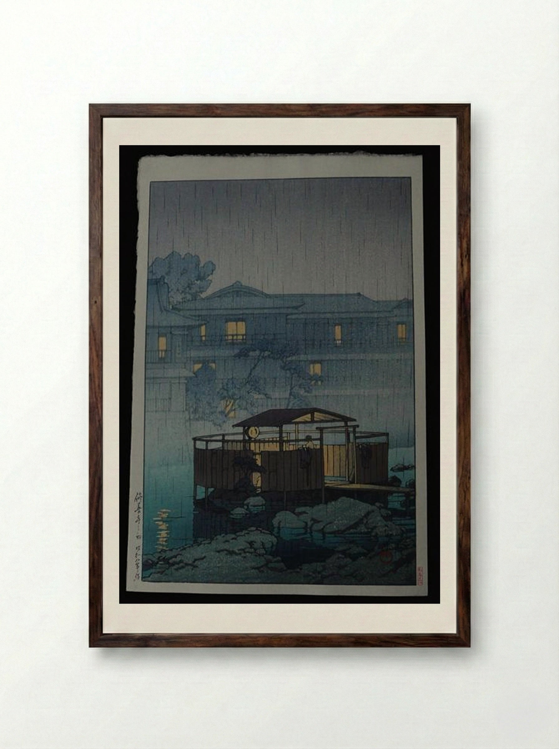 Rain at Shuzenji Spa - Hasui Kawase - Framed Print Dark Wood