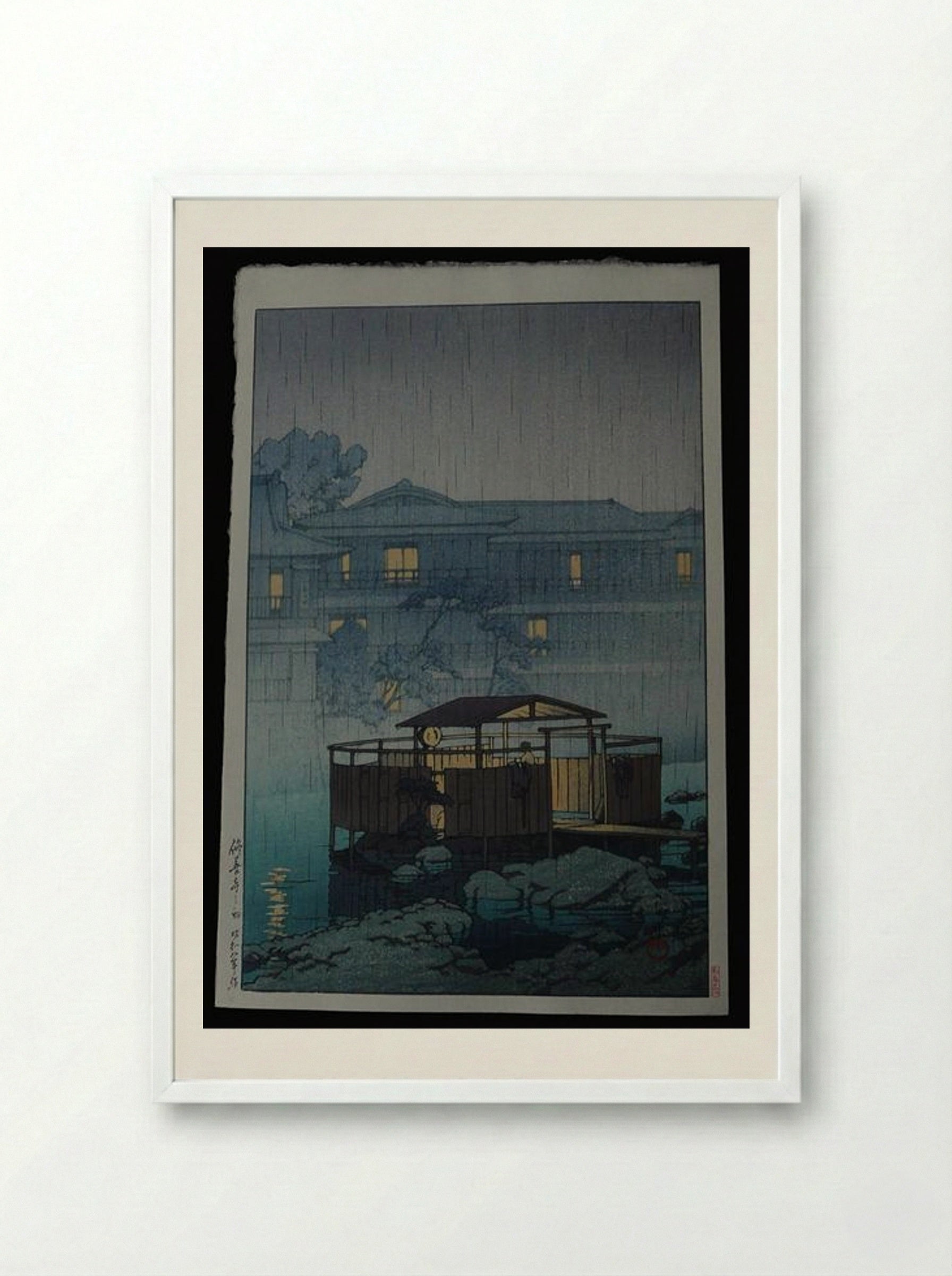 Rain at Shuzenji Spa - Hasui Kawase - Framed Print White
