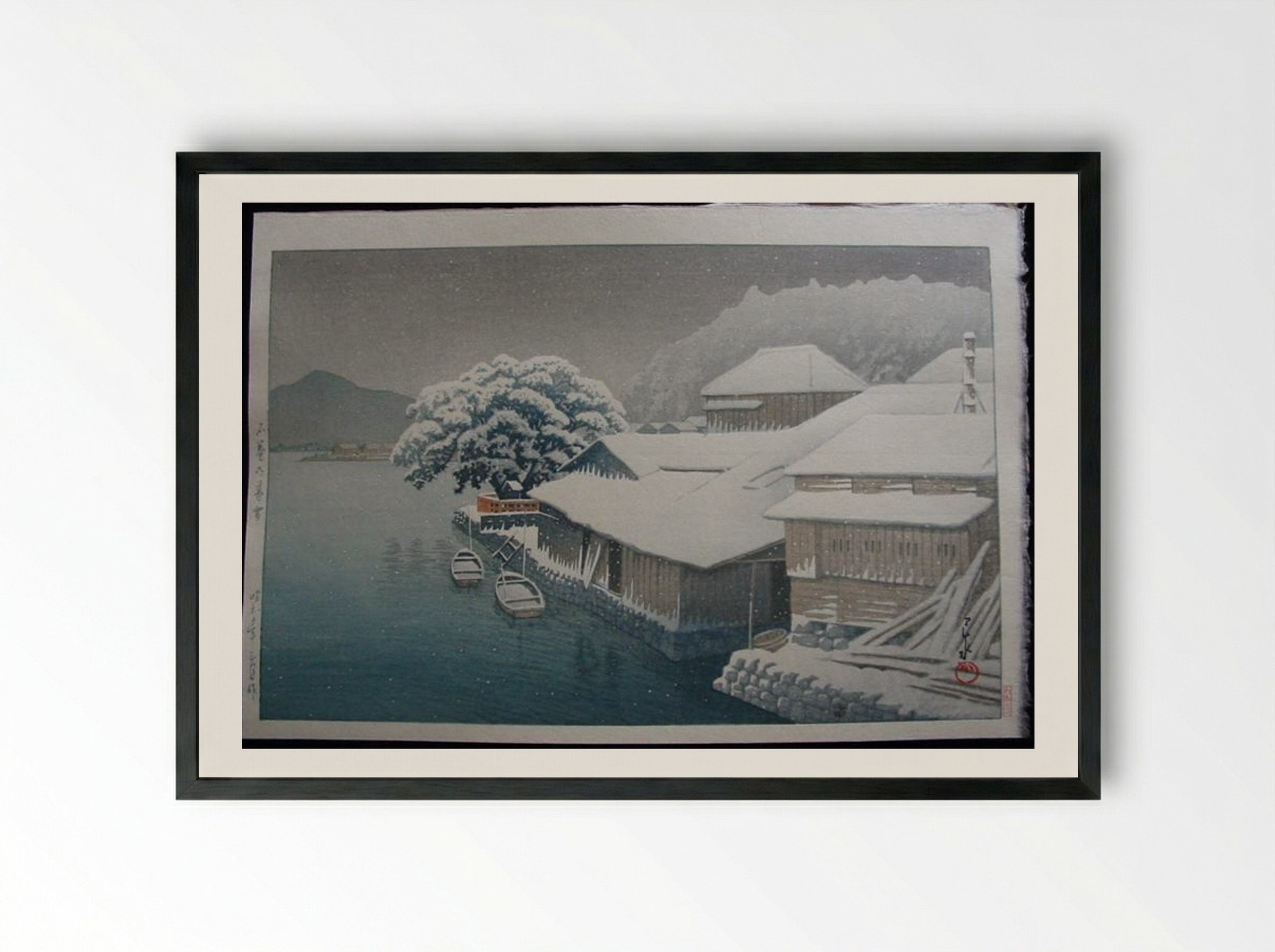 Snow at Ishinomaki - Hasui Kawase - Framed Print Black