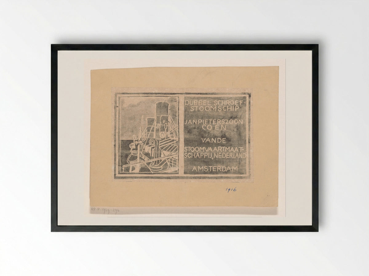 Stoomschip Jan Pieterszoon Coen - Carel Adolph Lion Cachet - Framed Print Black