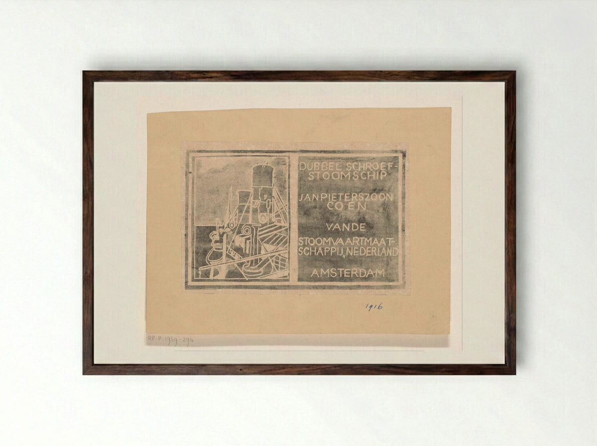 Stoomschip Jan Pieterszoon Coen - Carel Adolph Lion Cachet - Framed Print Dark Wood