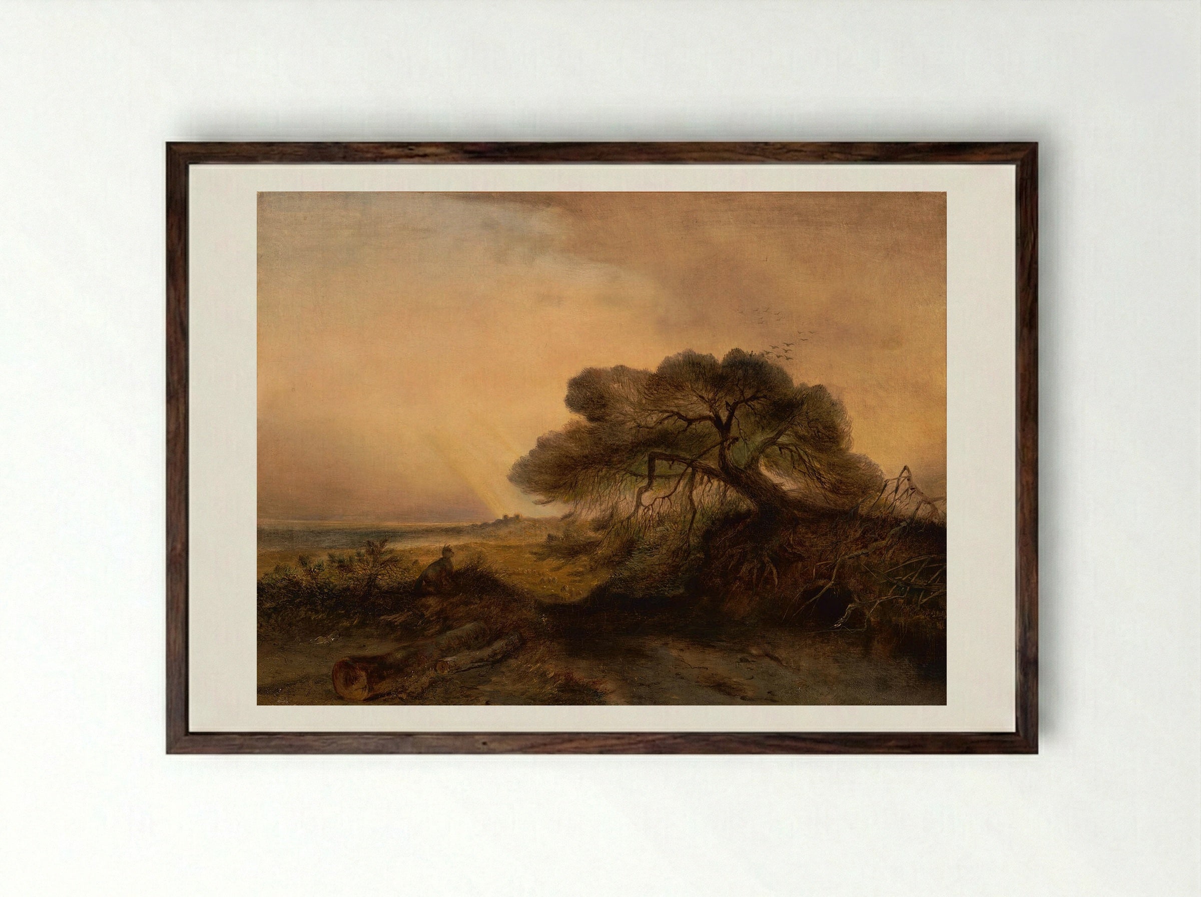 Liggende man met hond - Johannes Tavenraat - Framed Print Dark Wood