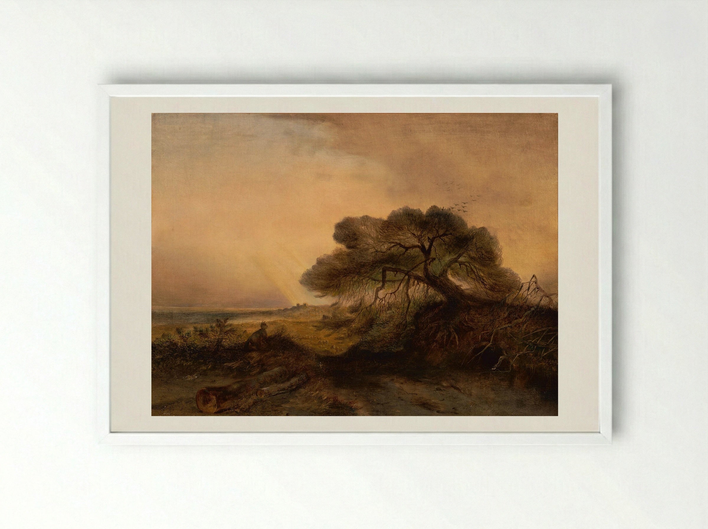 Liggende man met hond - Johannes Tavenraat - Framed Print White