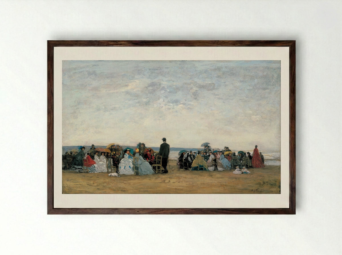 The Beach at Trouville - Eugène Boudin - Framed Print Dark Wood