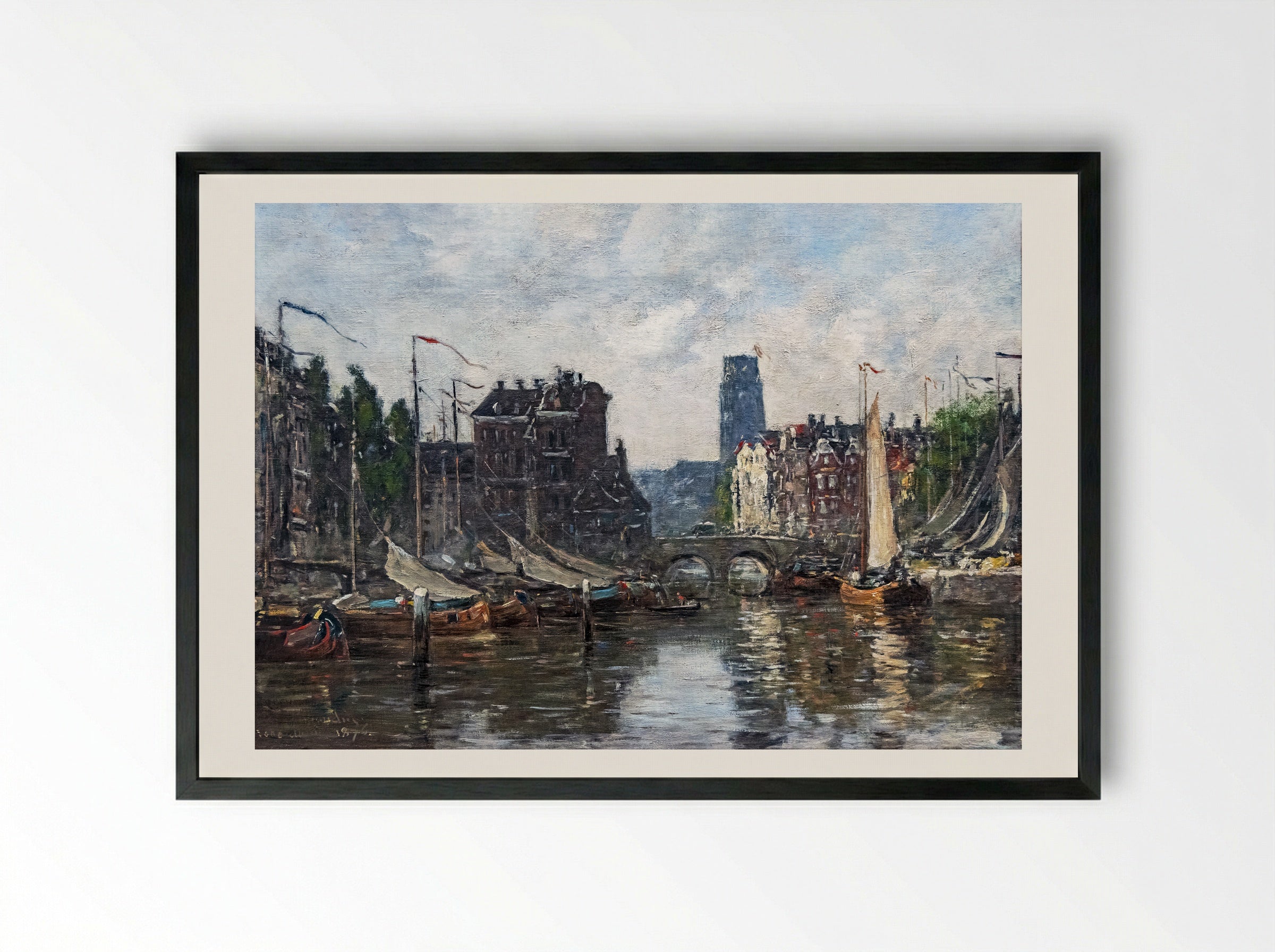 Rotterdam, Le Pont de Bourse - Eugène Boudin - Framed Print Black