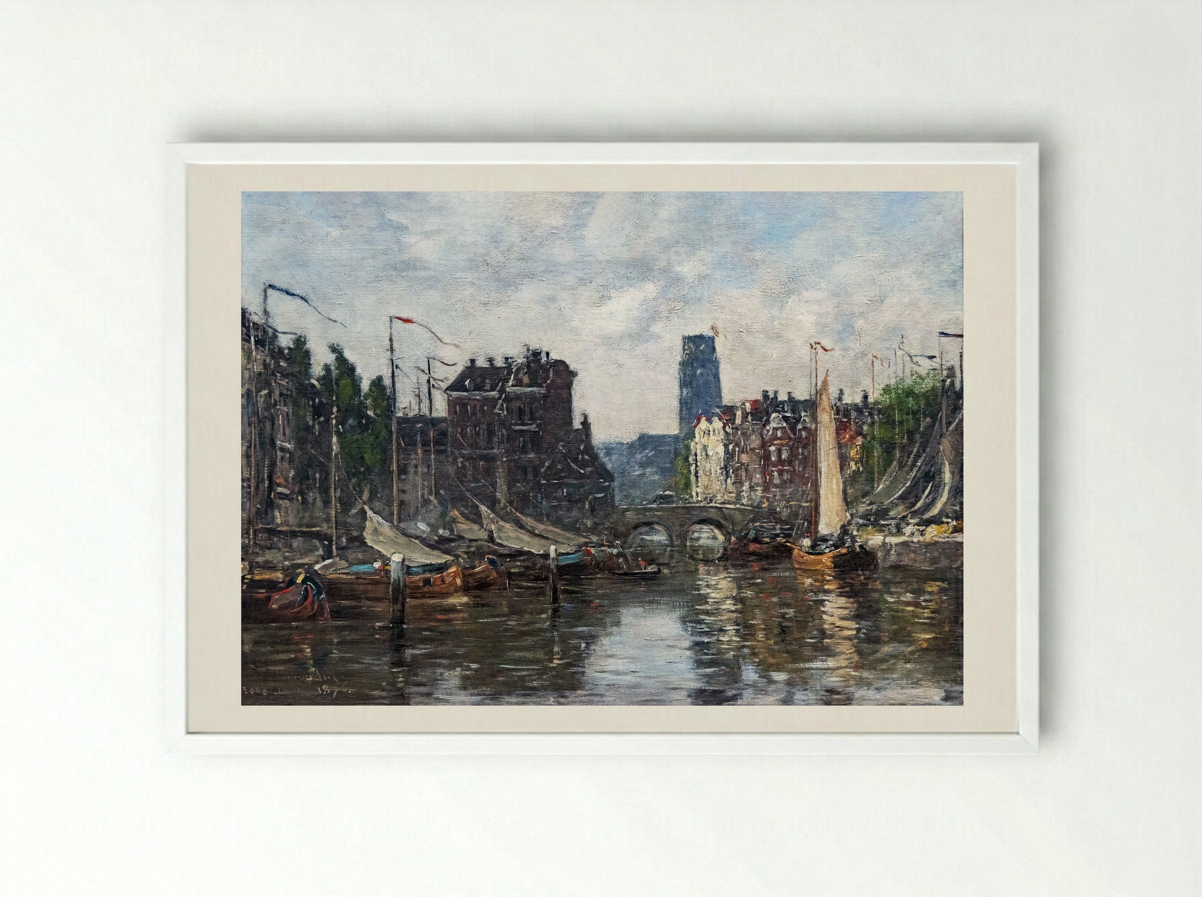 Rotterdam, Le Pont de Bourse - Eugène Boudin - Framed Print White