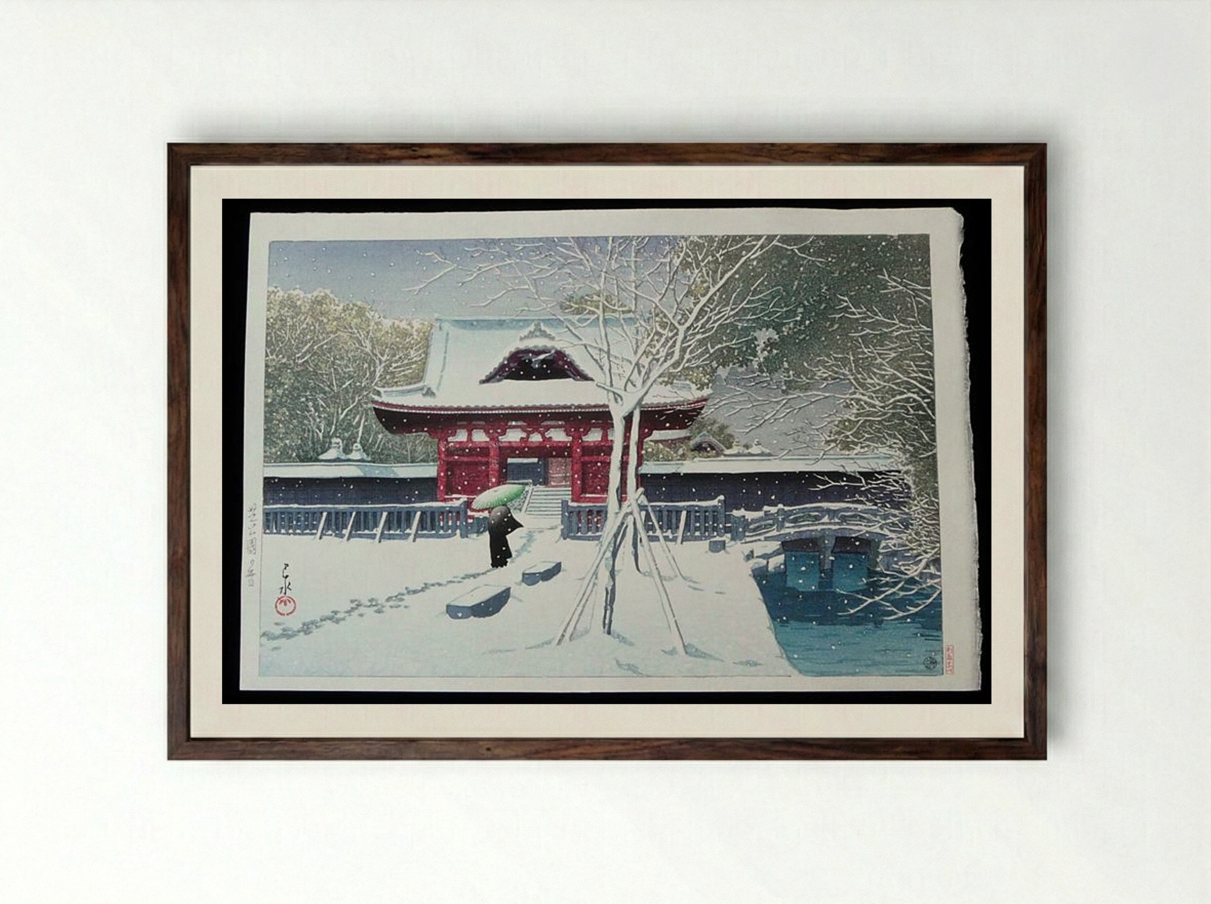 Snow at Shiba Park - Hasui Kawase - Framed Print Dark Wood