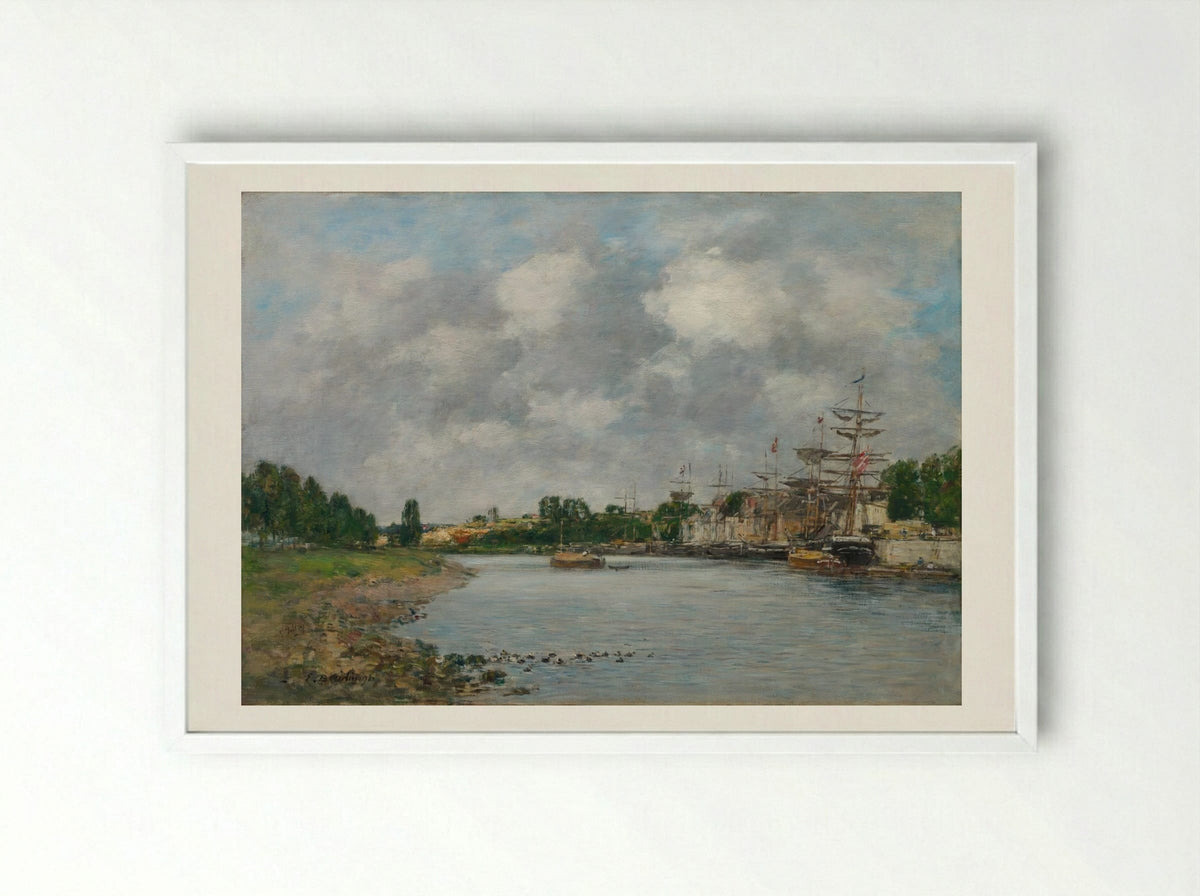 View of the Port of Saint-Valéry-sur-Somme - Eugène Boudin - Framed Print White