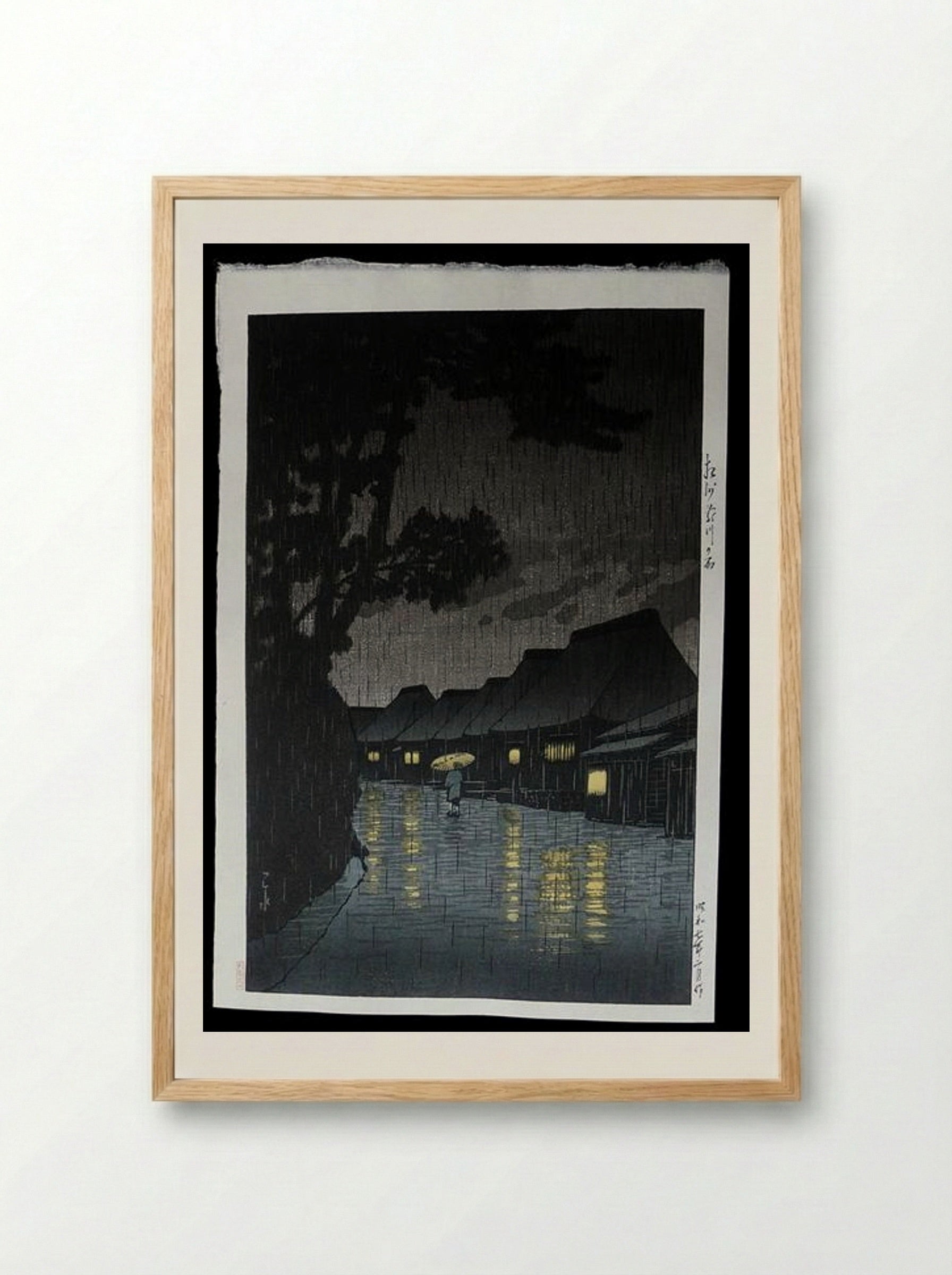 Rainy Night at Maekawa - Hasui Kawase - Framed Print Wood
