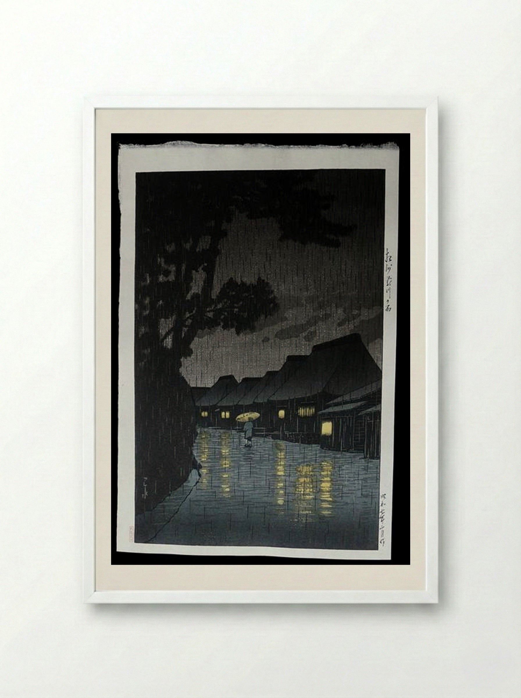 Rainy Night at Maekawa - Hasui Kawase - Framed Print White