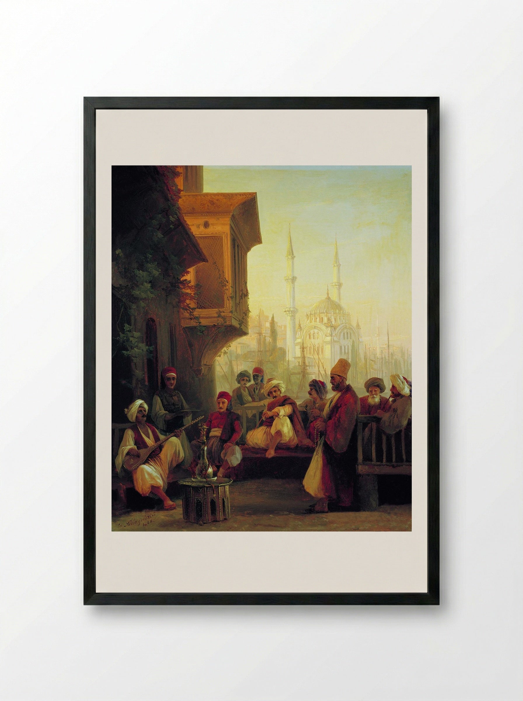 Coffee house by the Ortaköy Mosque in Constantinople - Ivan Aivazovsky - Framed Print Black