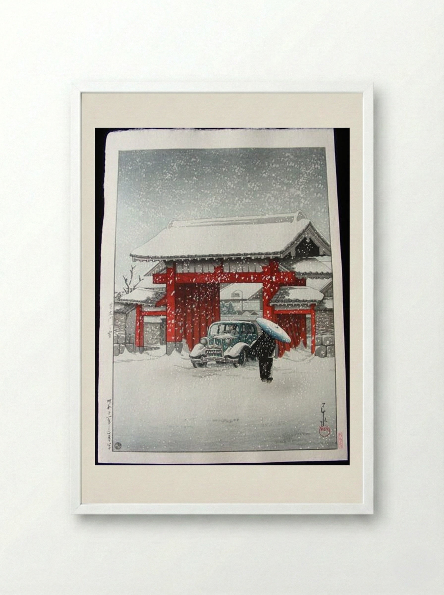 Snow at Shiba Daimon - Hasui Kawase - Framed Print White