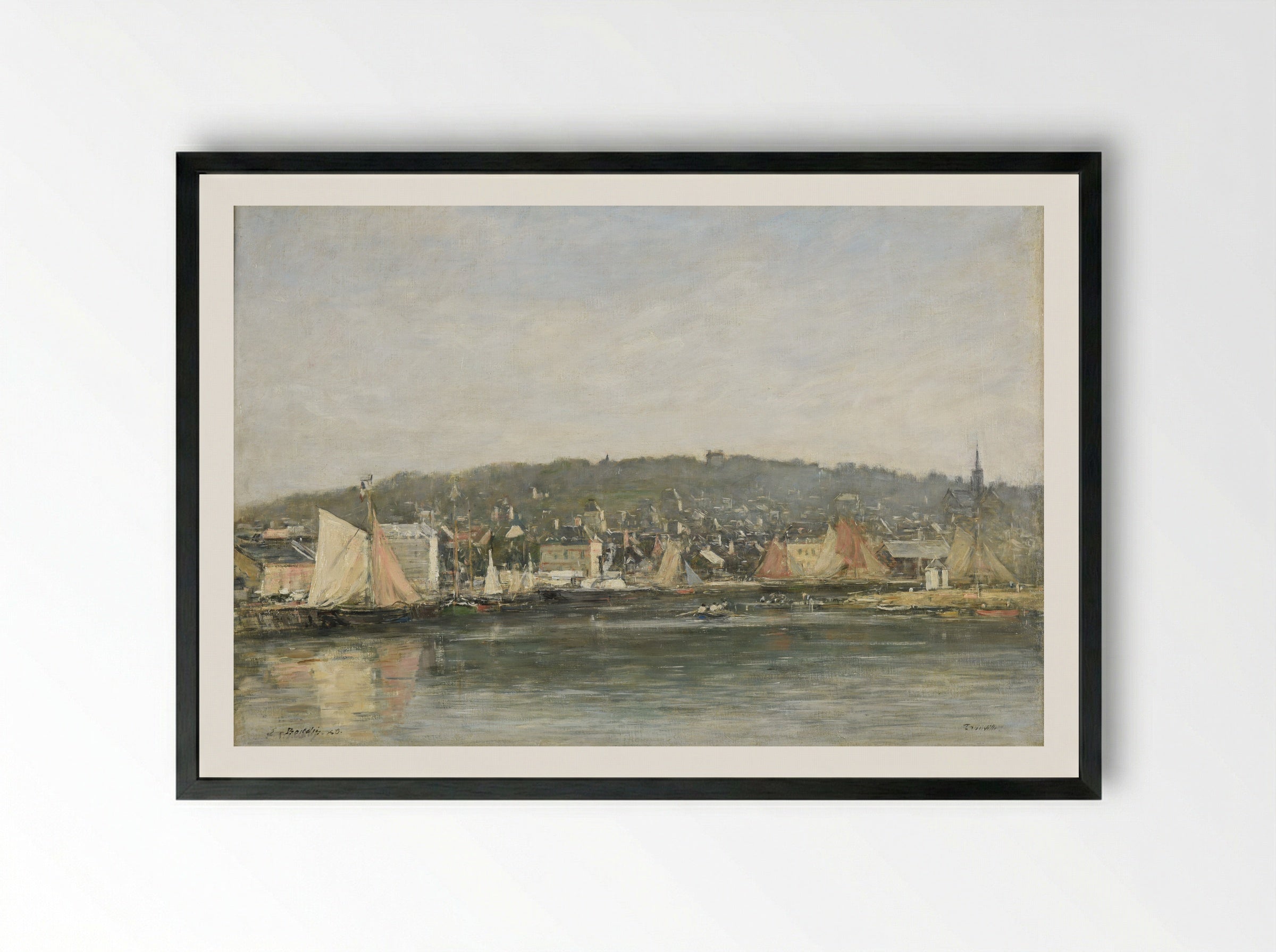 Trouville, the Port - Eugène Boudin - Framed Print Black