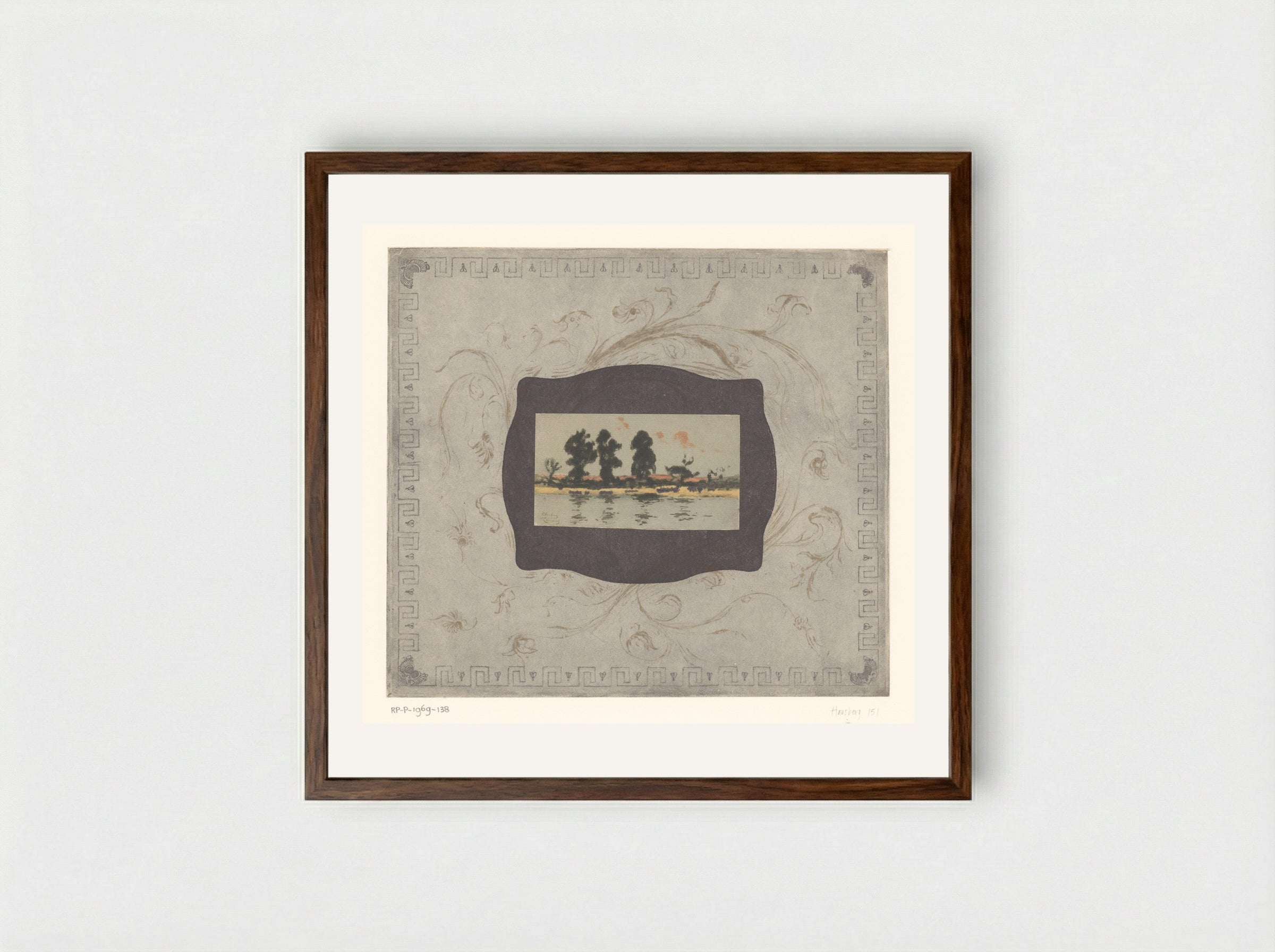 Gezicht op de Theems bij avond - Théodore Roussel - Framed Print Dark Wood