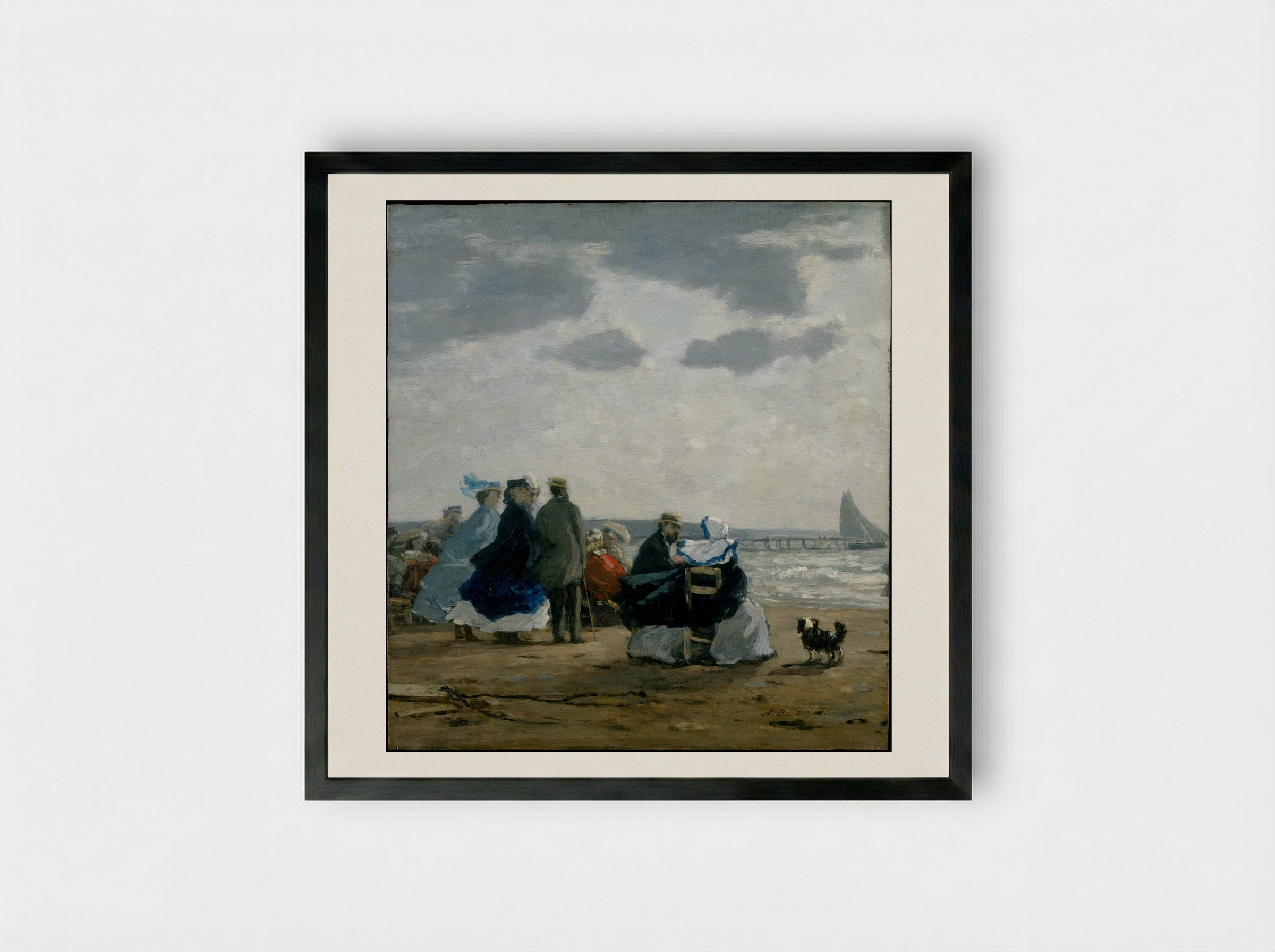On the Beach, Dieppe - Eugène Boudin - Framed Print Black