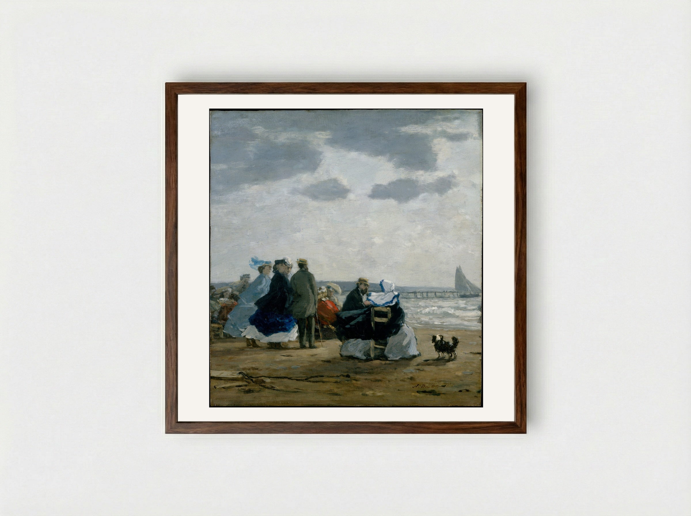 On the Beach, Dieppe - Eugène Boudin - Framed Print Dark Wood