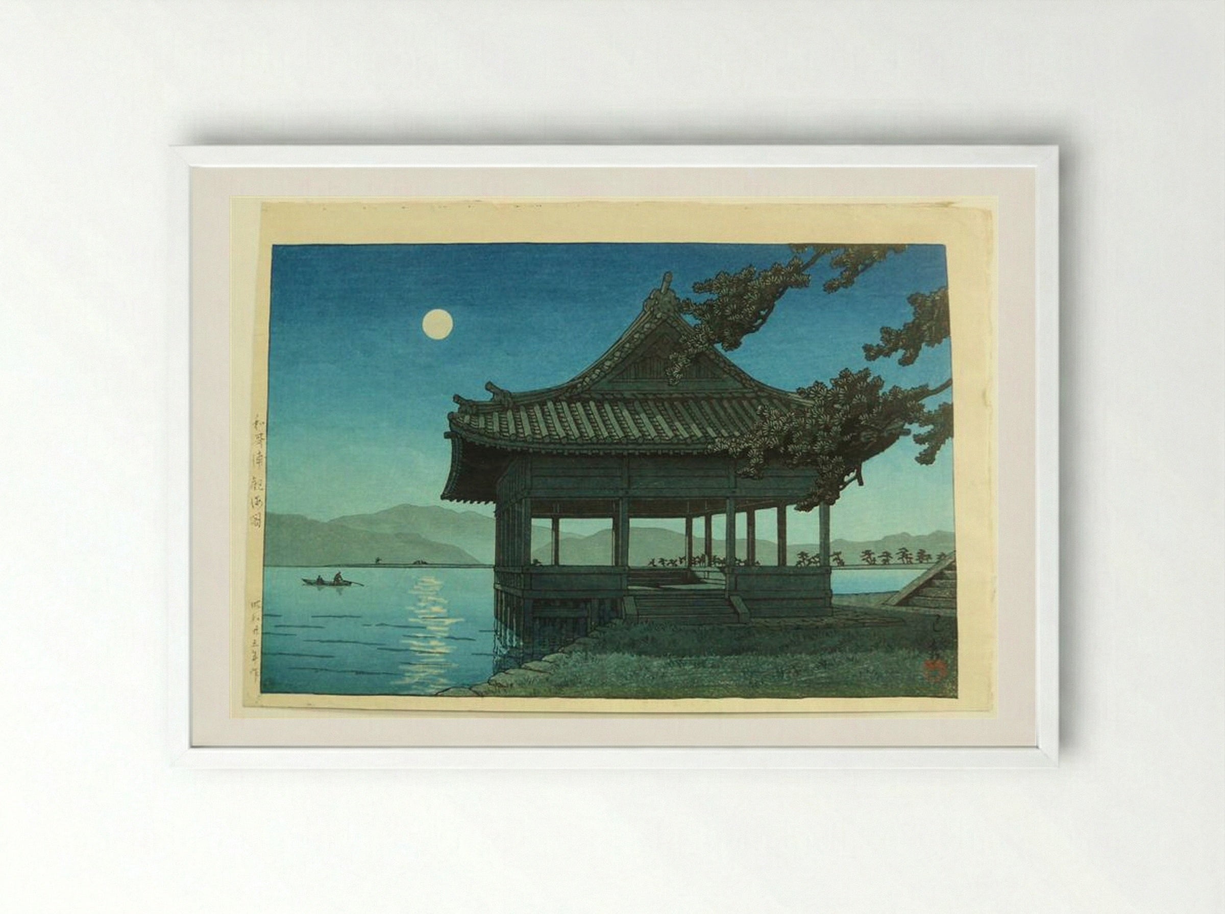 Kankai Pavillion at Wakaura Beach - Hasui Kawase - Framed Print White