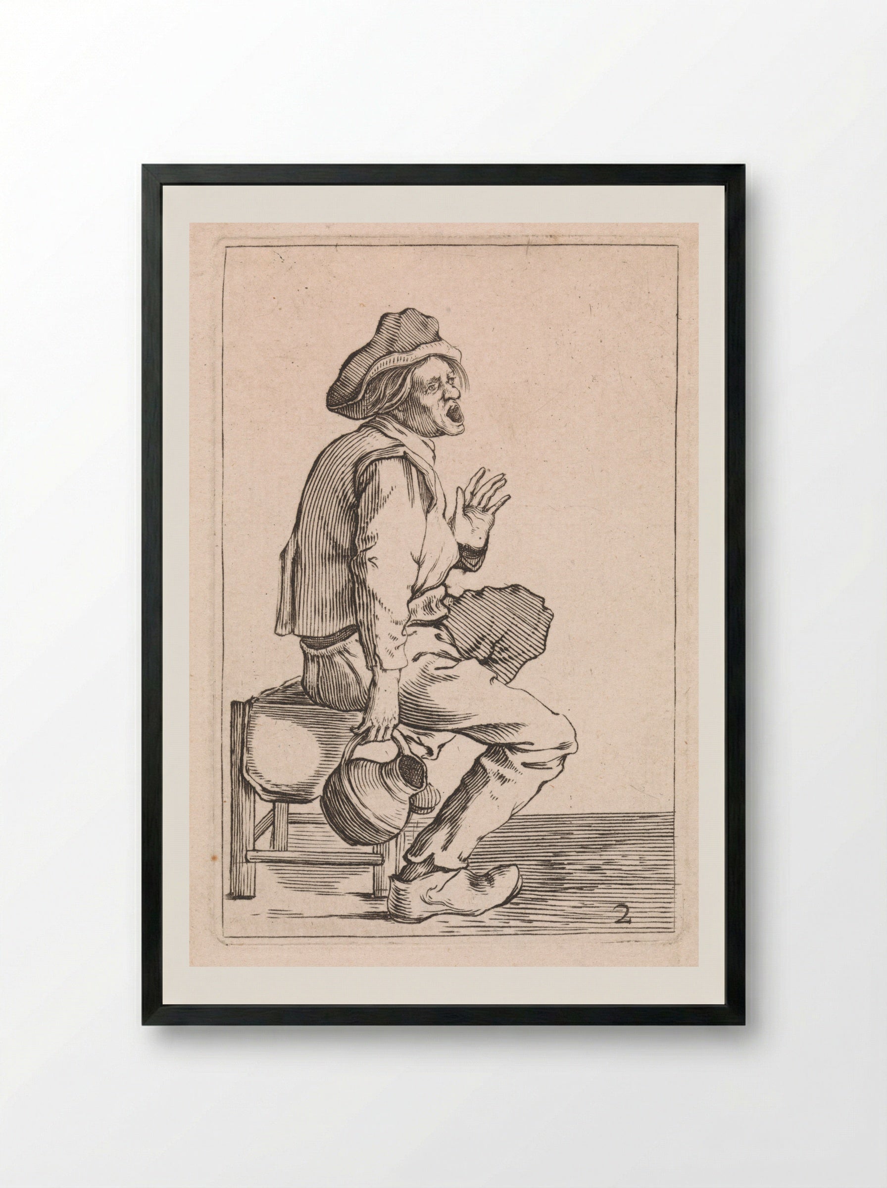 Zittende boer met schenkkan - Cornelis Saftleven - Framed Print Black