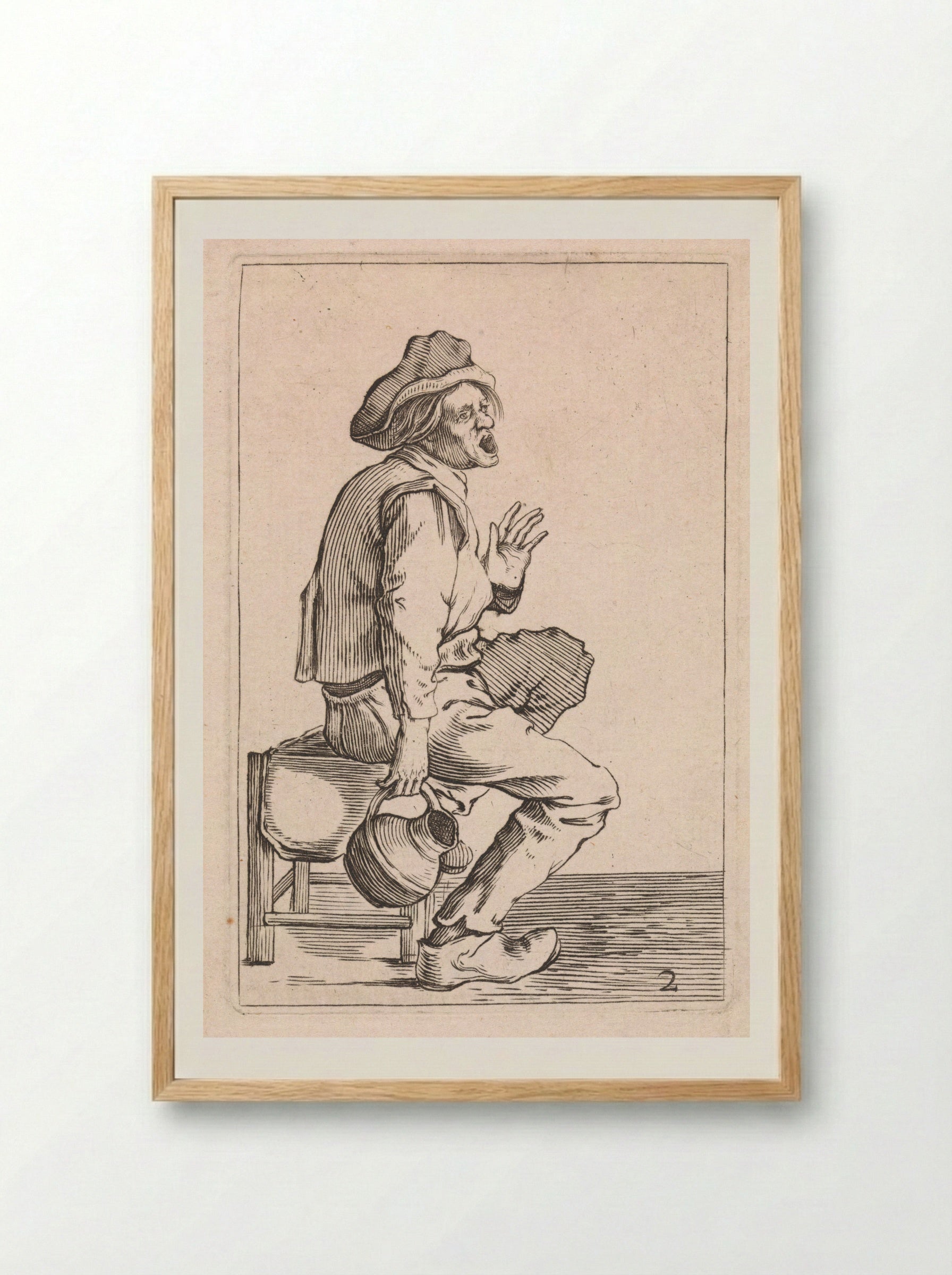 Zittende boer met schenkkan - Cornelis Saftleven - Framed Print Wood